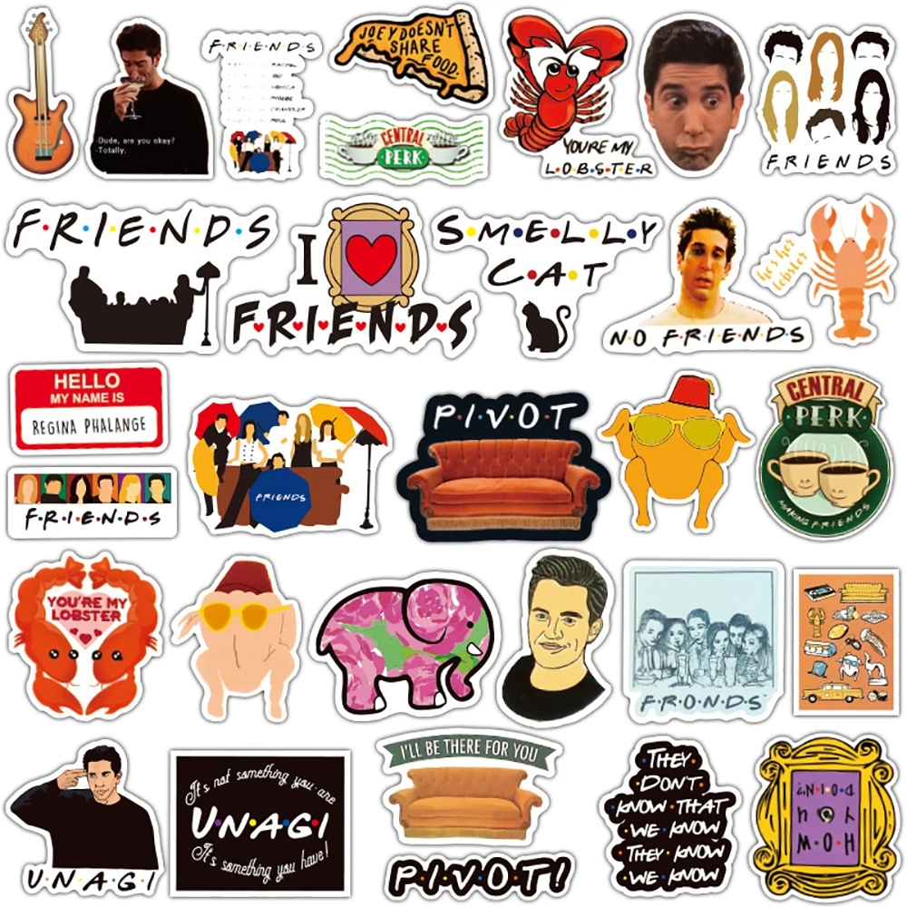 10 30 50PCS Friends TV Show Stickers Classic Toy DIY Snowboard Luggage Fridge Guitar Graffiti Waterproof Sticker Decals For Kid AliExpress