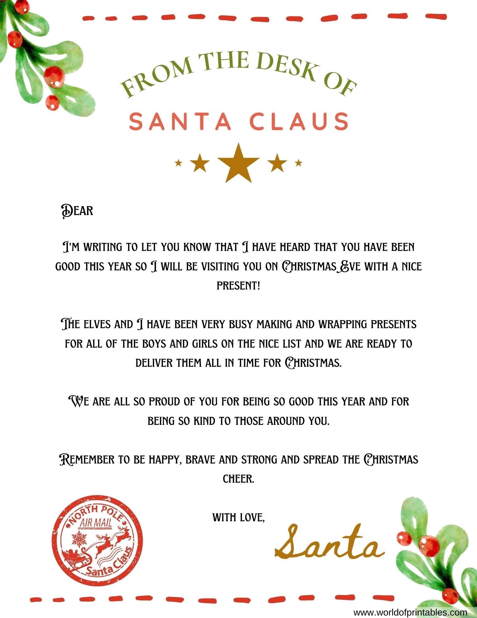 Free Printable Editable Santa Letters