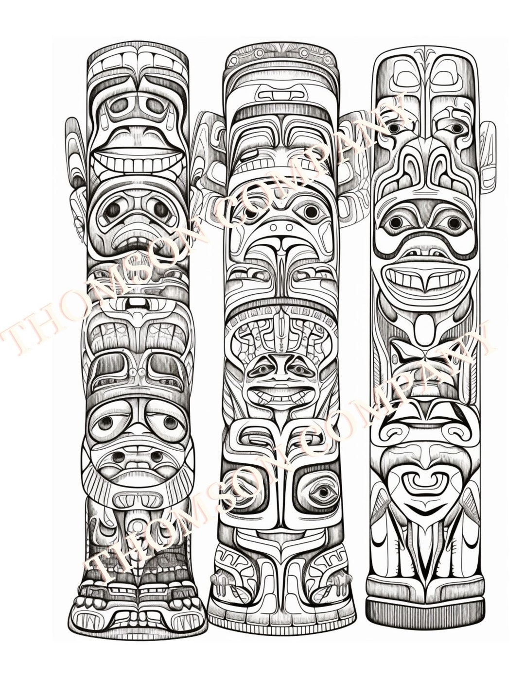 10 Intricate Native American Totem Pole Coloring Pages To De stress And Unwind Printable PDF Coloring Book Page AI Generated Image Etsy