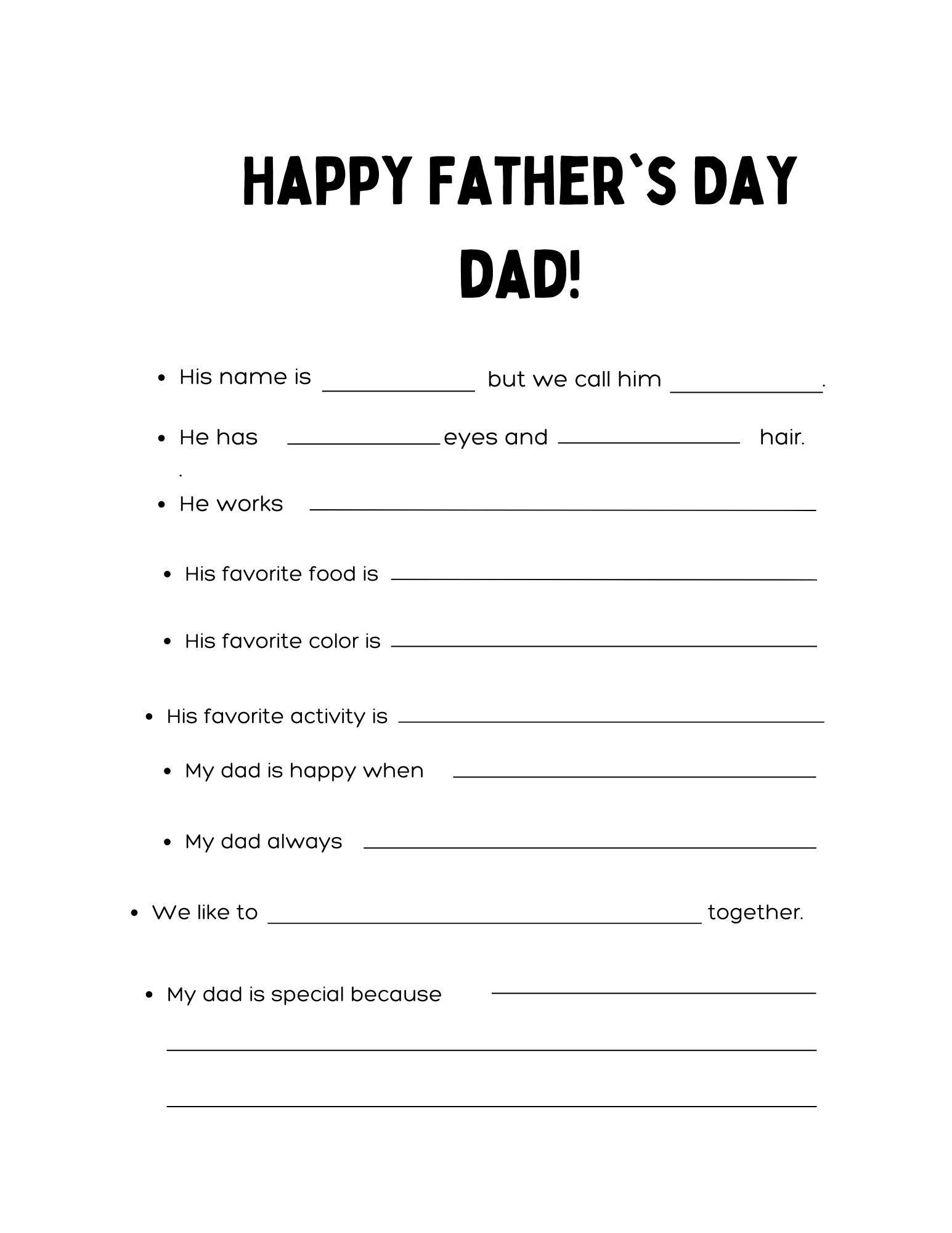 Father S Day Questionnaire Free Printable