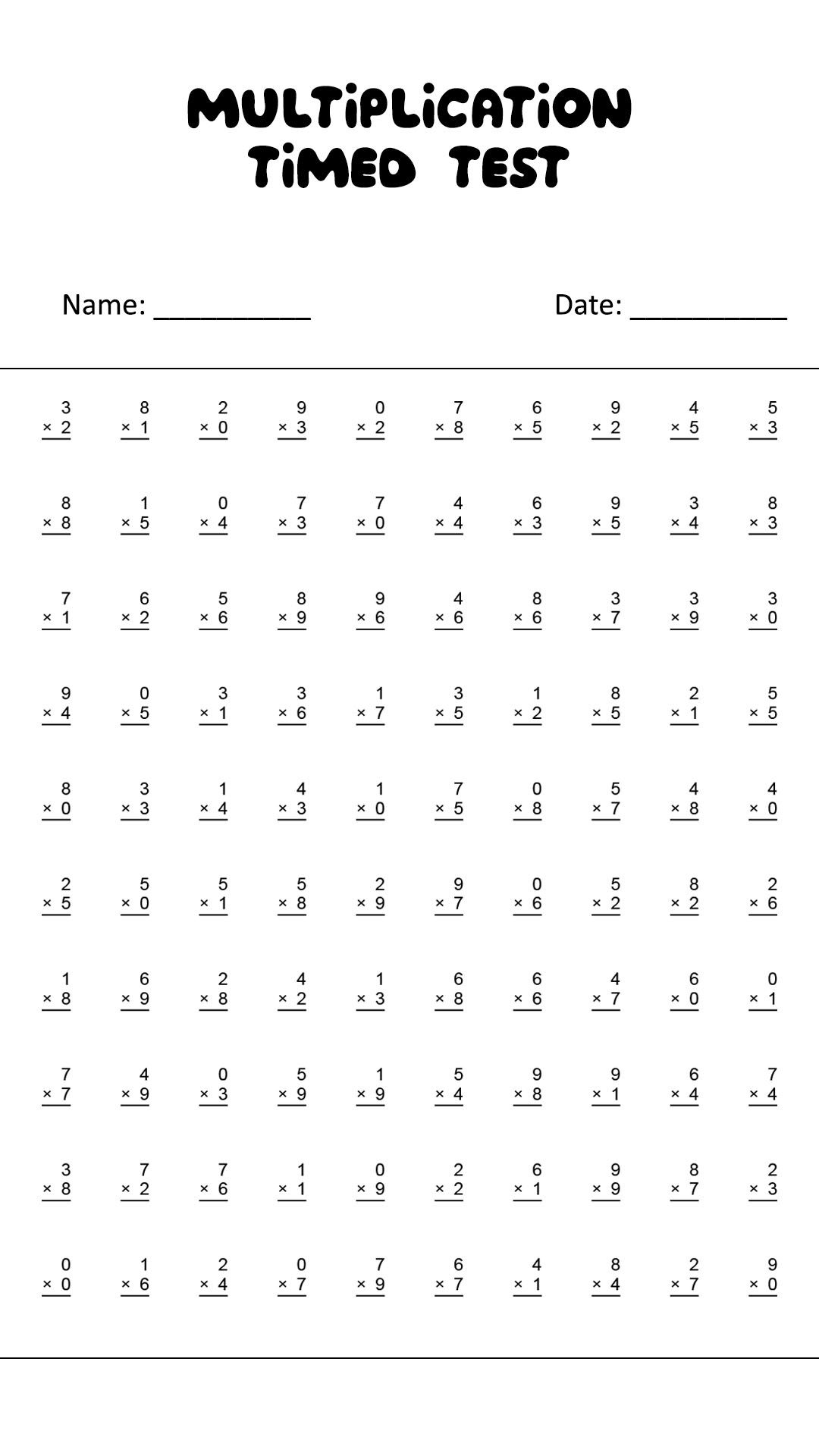 19 Timed Multiplication Worksheets
