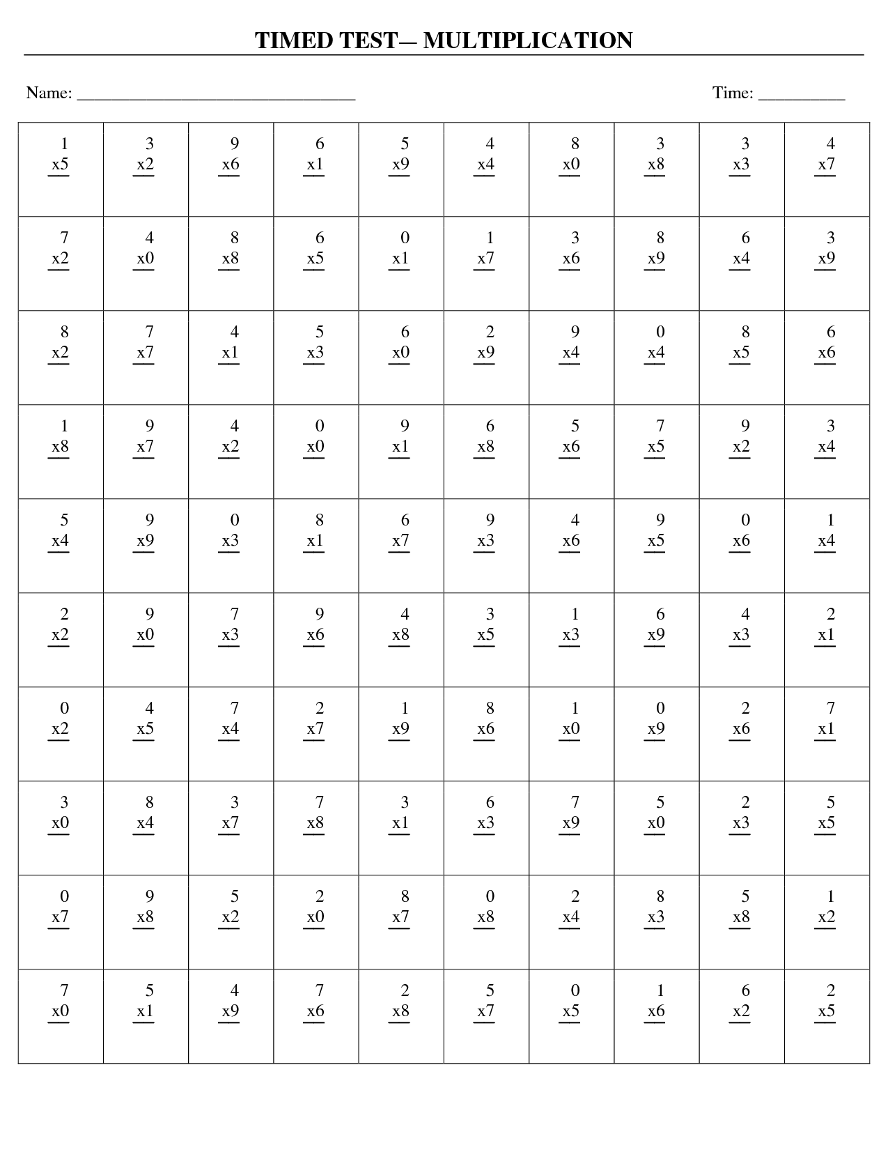 19 Timed Multiplication Worksheets