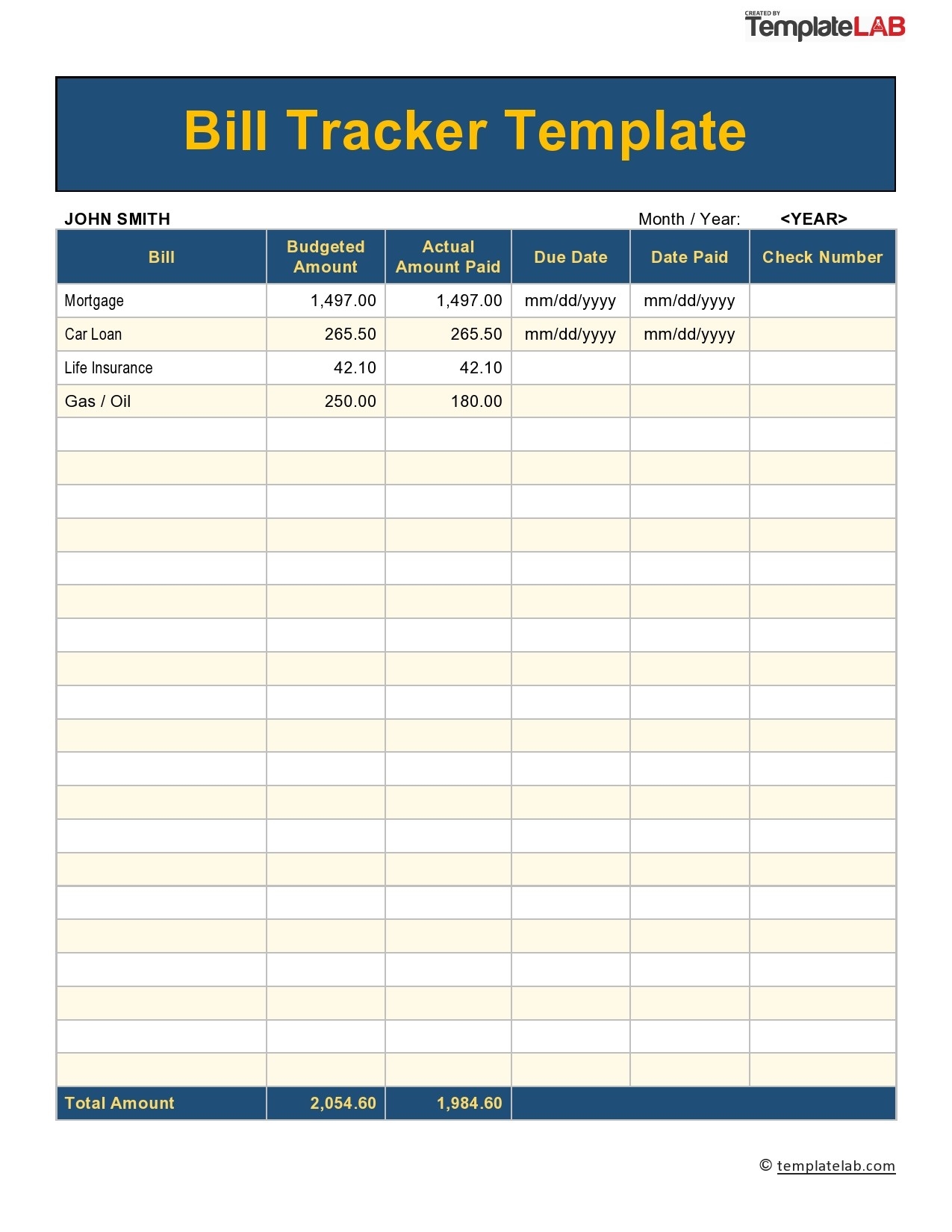 Bill Organizer Printable Free