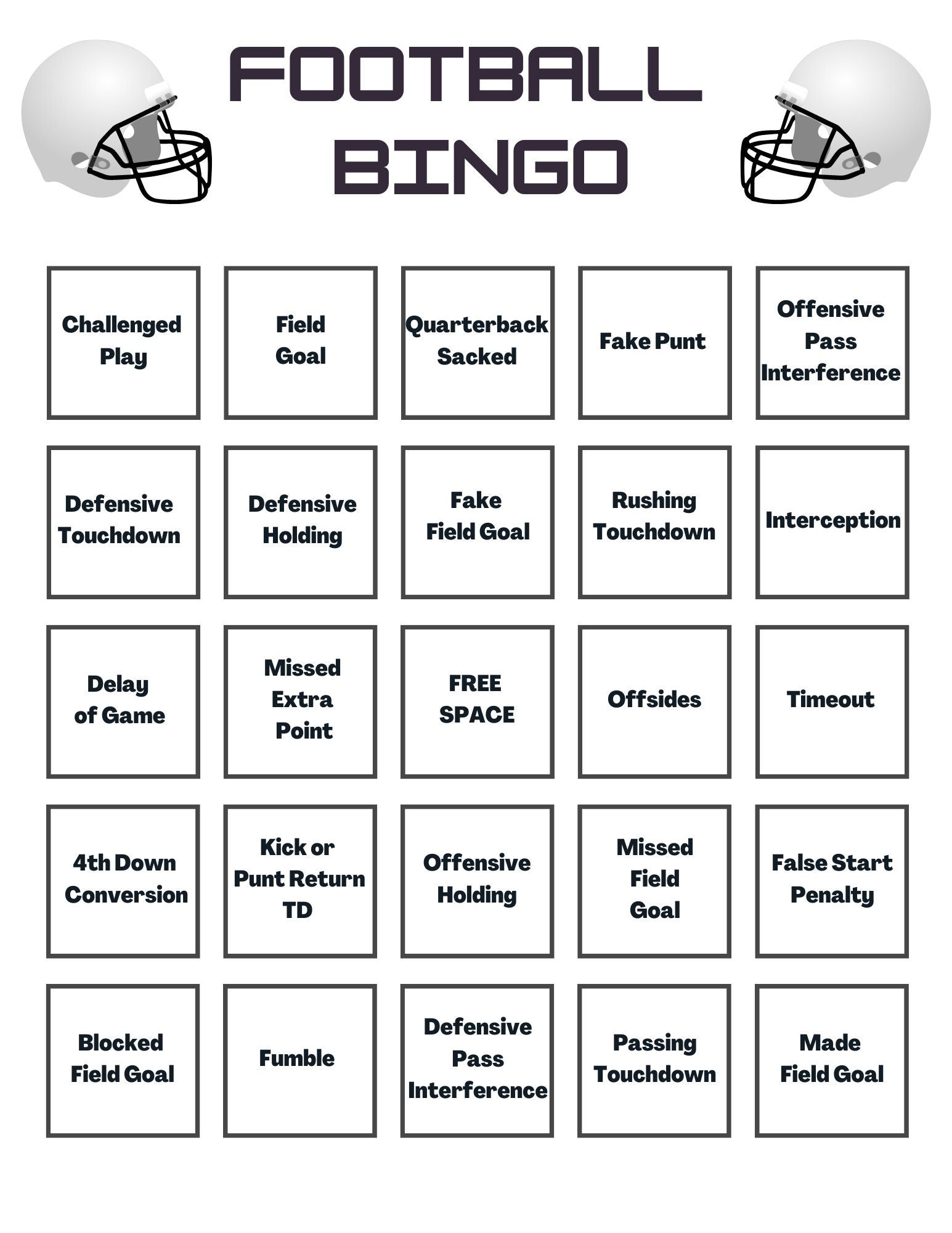 20 Printable Football Bingo Cards Super Bowl Party Football Party EASY Instant Download NOW Etsy Canada