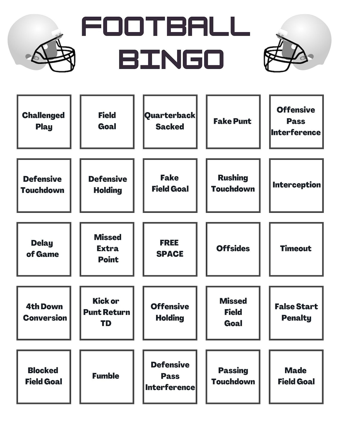 20 Printable Football Bingo Cards Super Bowl Party Football Party EASY Instant Download NOW Etsy