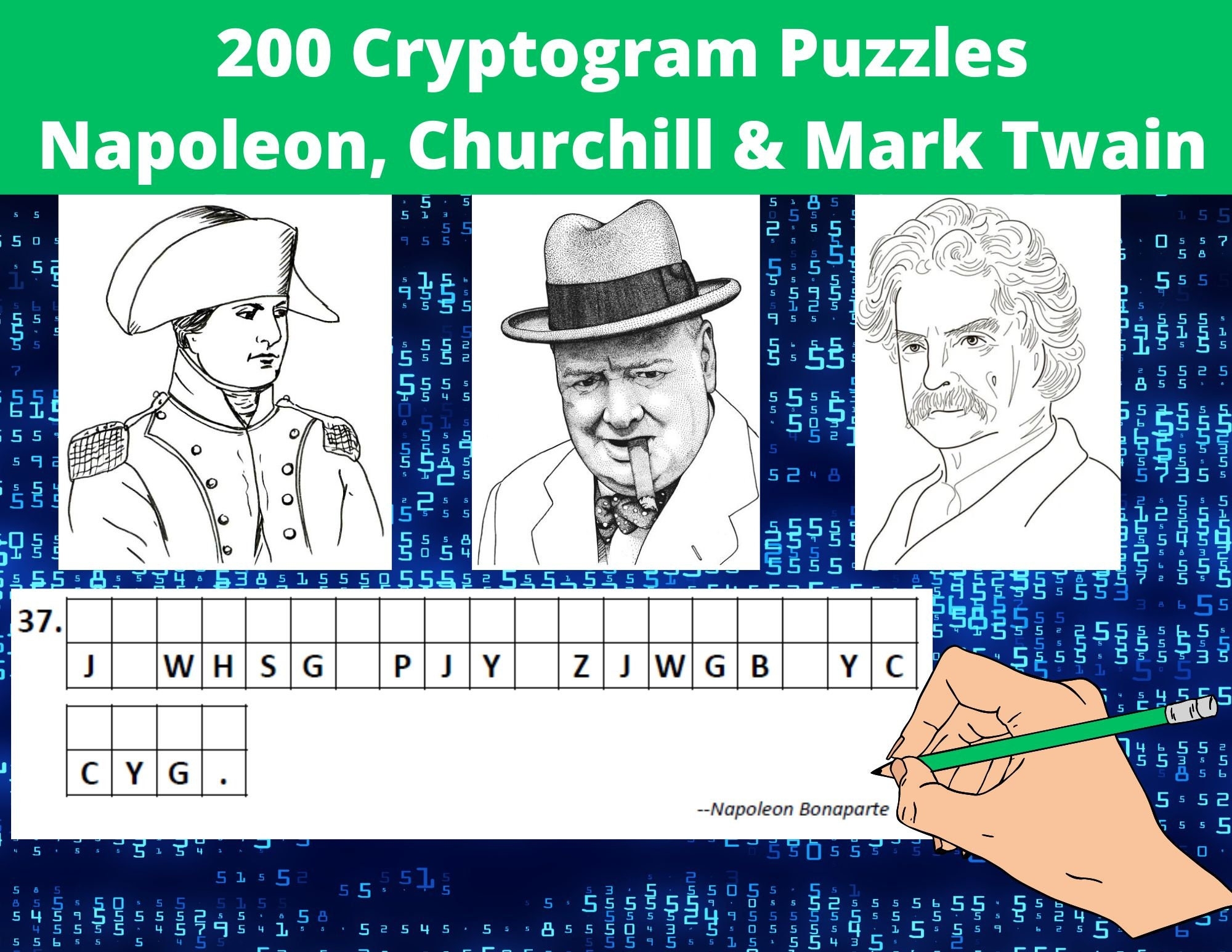 200 Cryptoquote Puzzles In Printable PDF Adult Activity Book With Cryptogram Puzzles Of Napoleon Bonaparte Winston Churchill Mark Twain Etsy