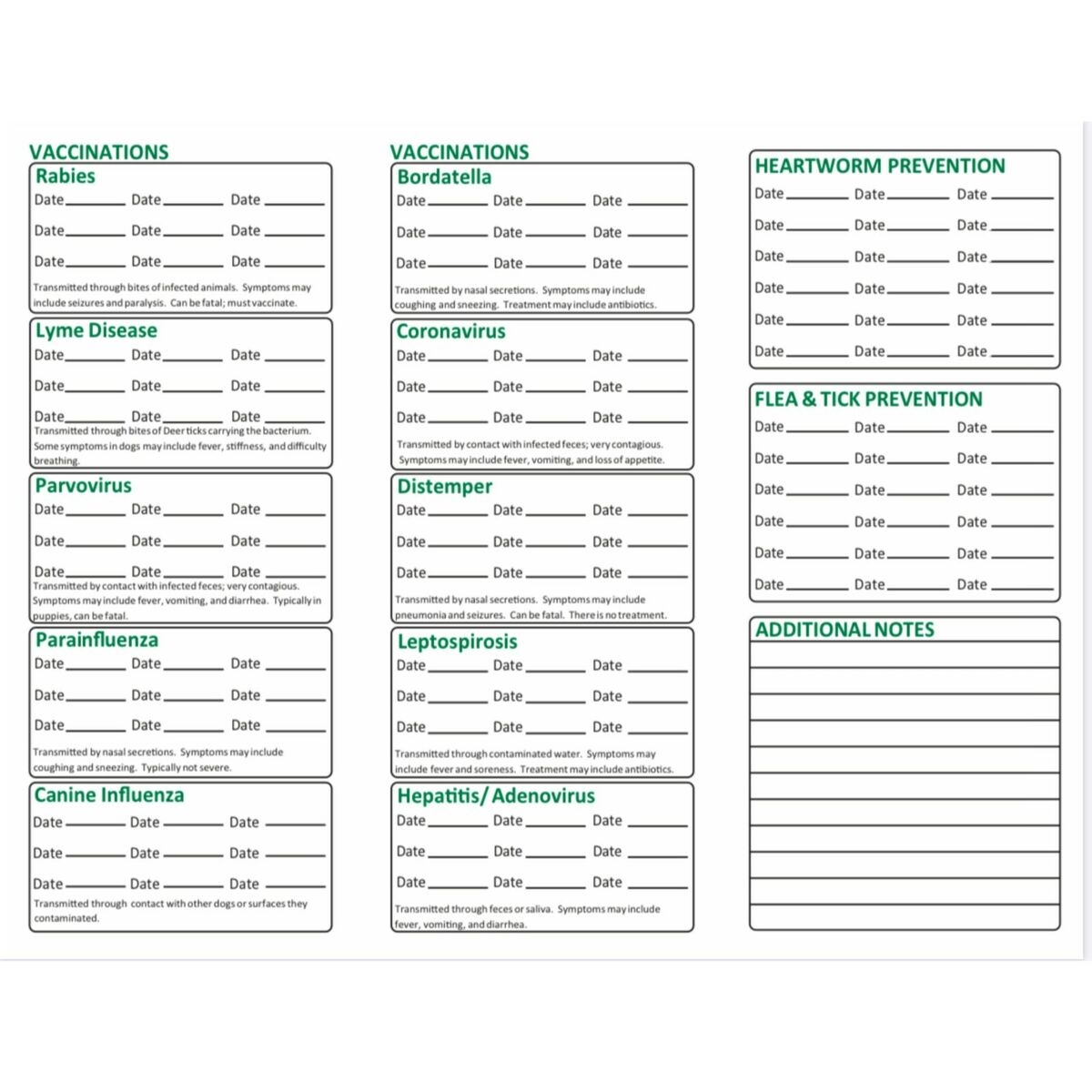 Free Printable Dog Vaccination Record
