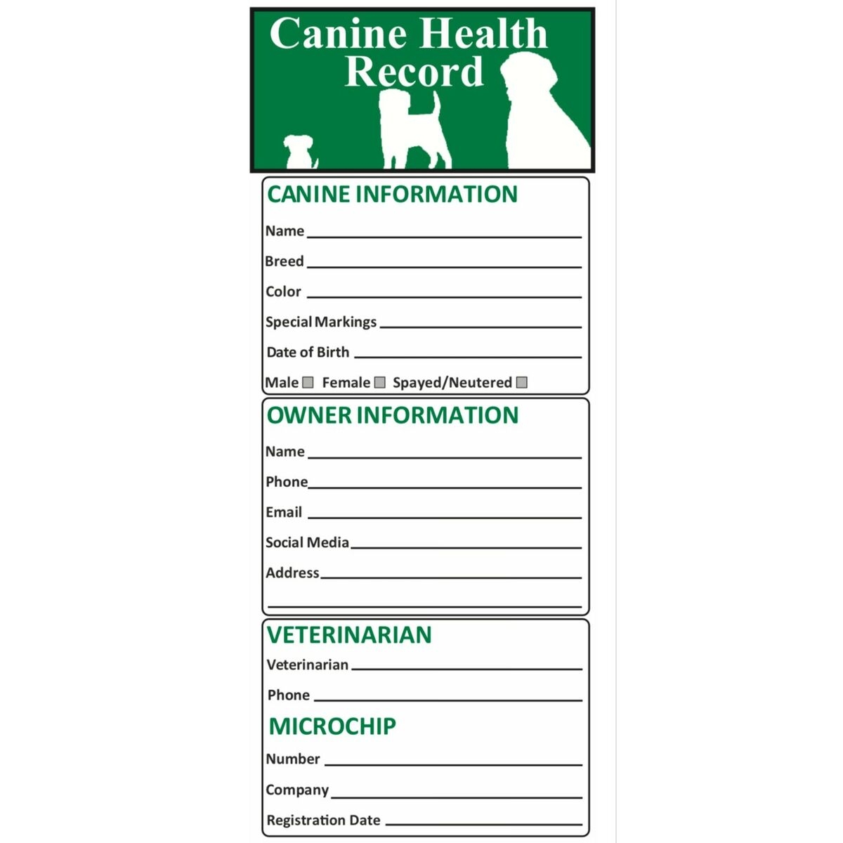 25 Dog Vaccination Record Tri Fold Forms Log Puppy Vaccines Height Health Info EBay