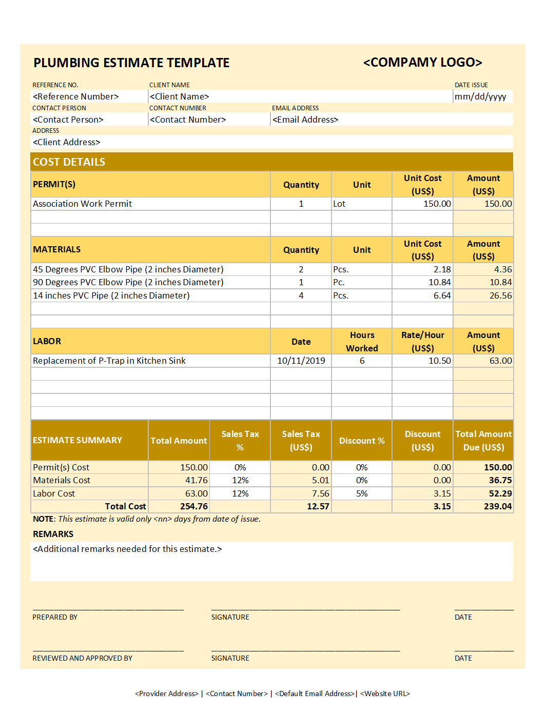 28 Free Estimate Template Forms Construction Repair Cleaning 
