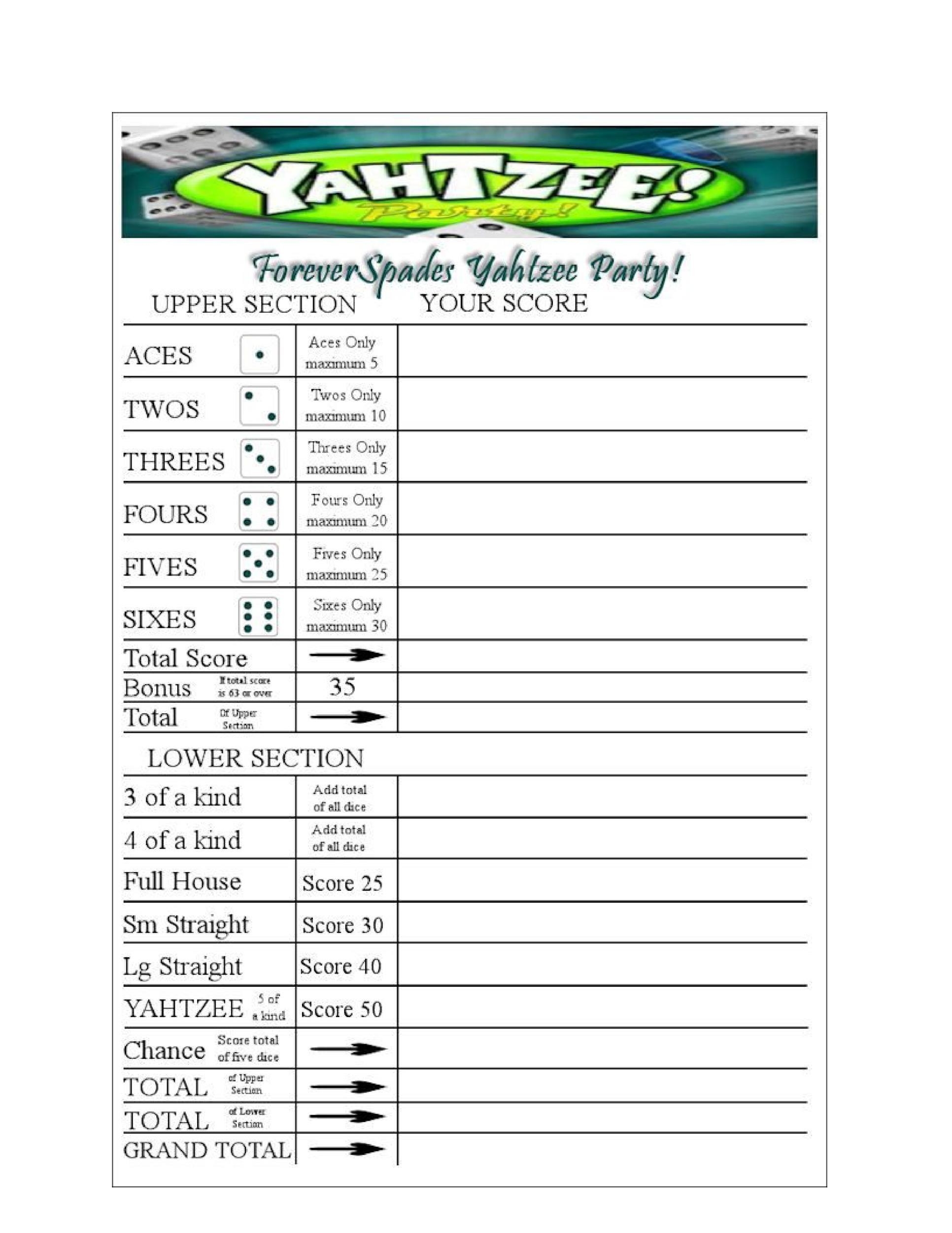 Yardzee Rules Free Printable