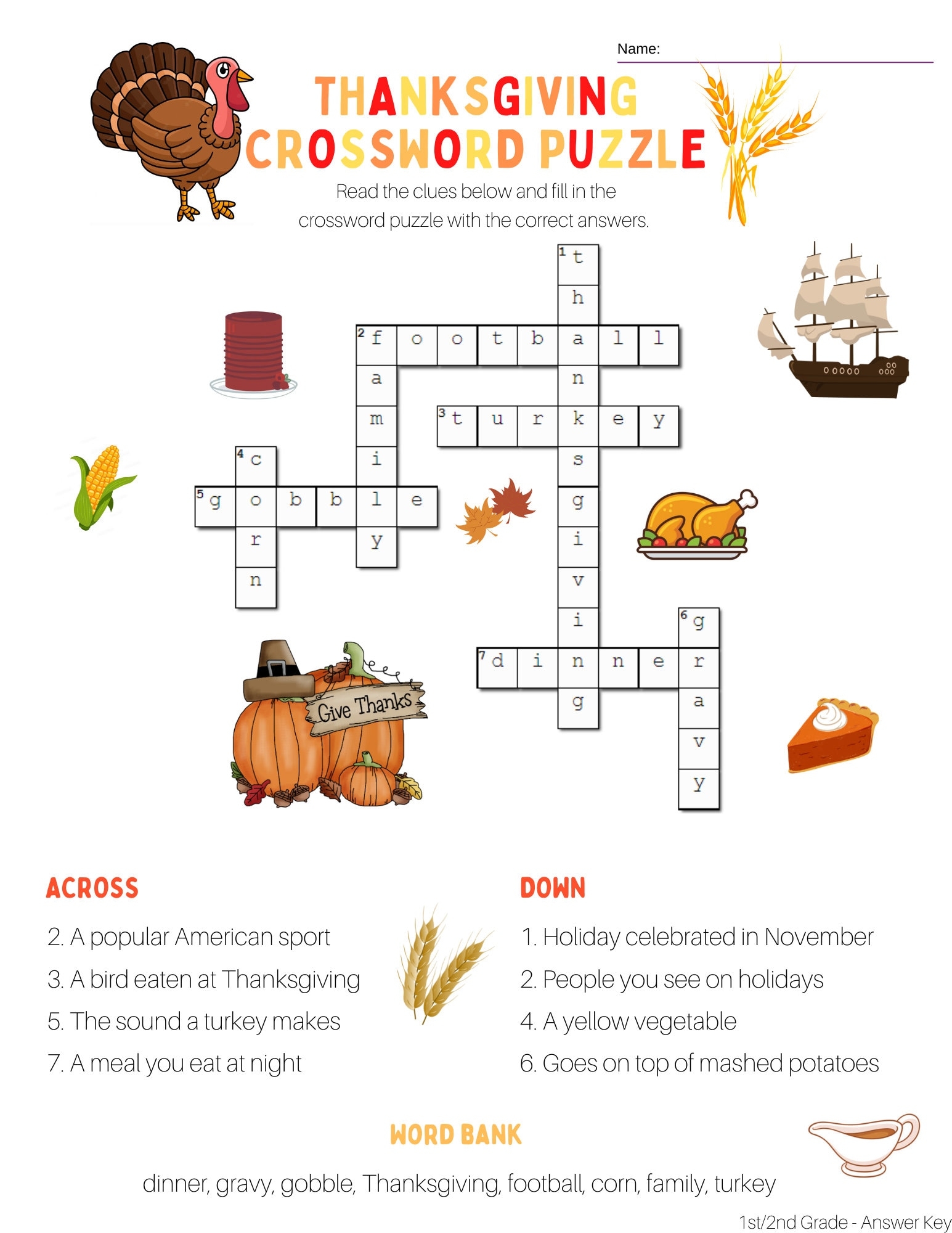 Free Printable Thanksgiving Crossword Puzzles