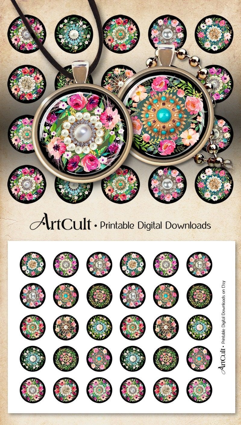30 Mm 1 25 Inch Printable Images WREATHS AND GEMS For Bezel Cabochons Fabric Buttons Pendants Digital Collage Sheet Art Cult Downloads
