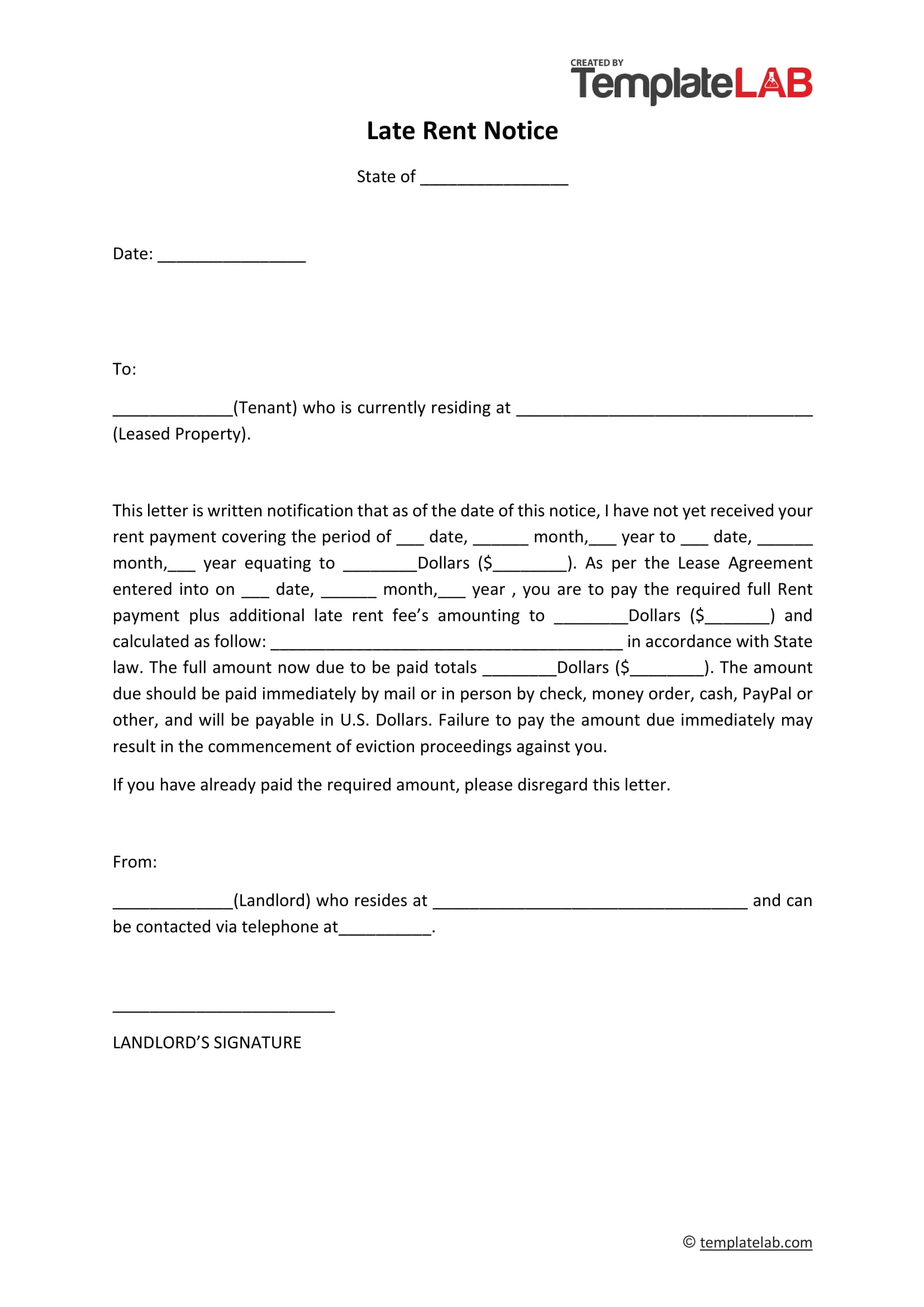34 Printable Late Rent Notice Templates TemplateLab