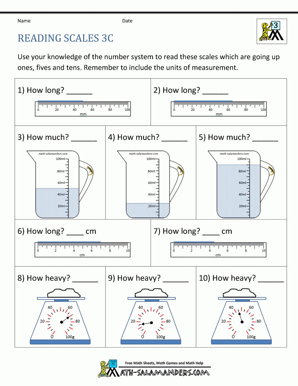 Free Printable Liquid Measurement Worksheets