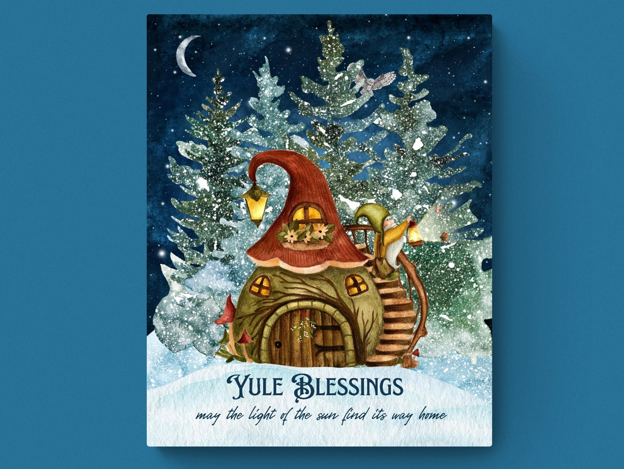 4 Sizes yule Blessing Print Or Card pagan Holiday Decor cottagecore Aesthetic winter Forest Snow gnome Magical Fantasy whimsical Witchy Sign Etsy