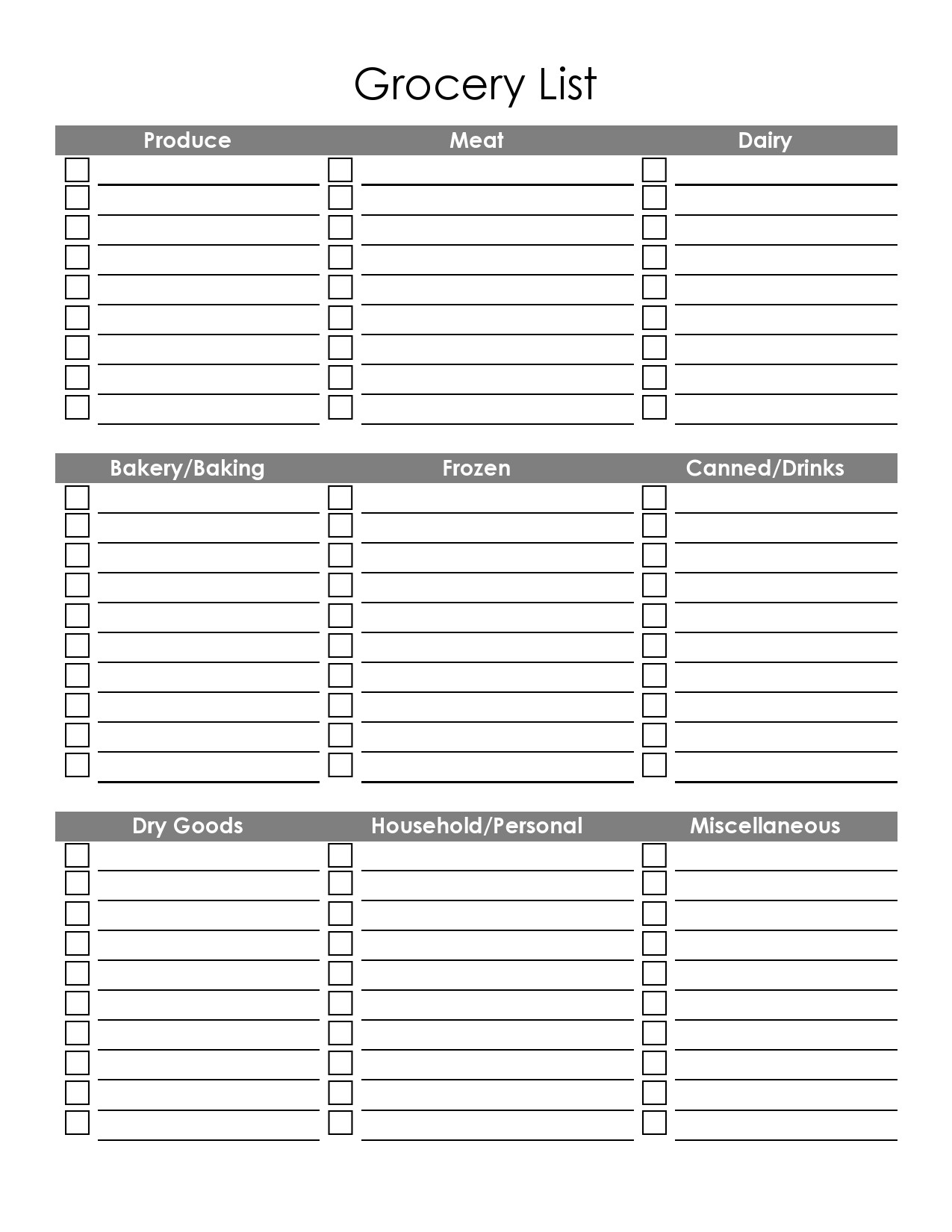 Free Printable Master Grocery List