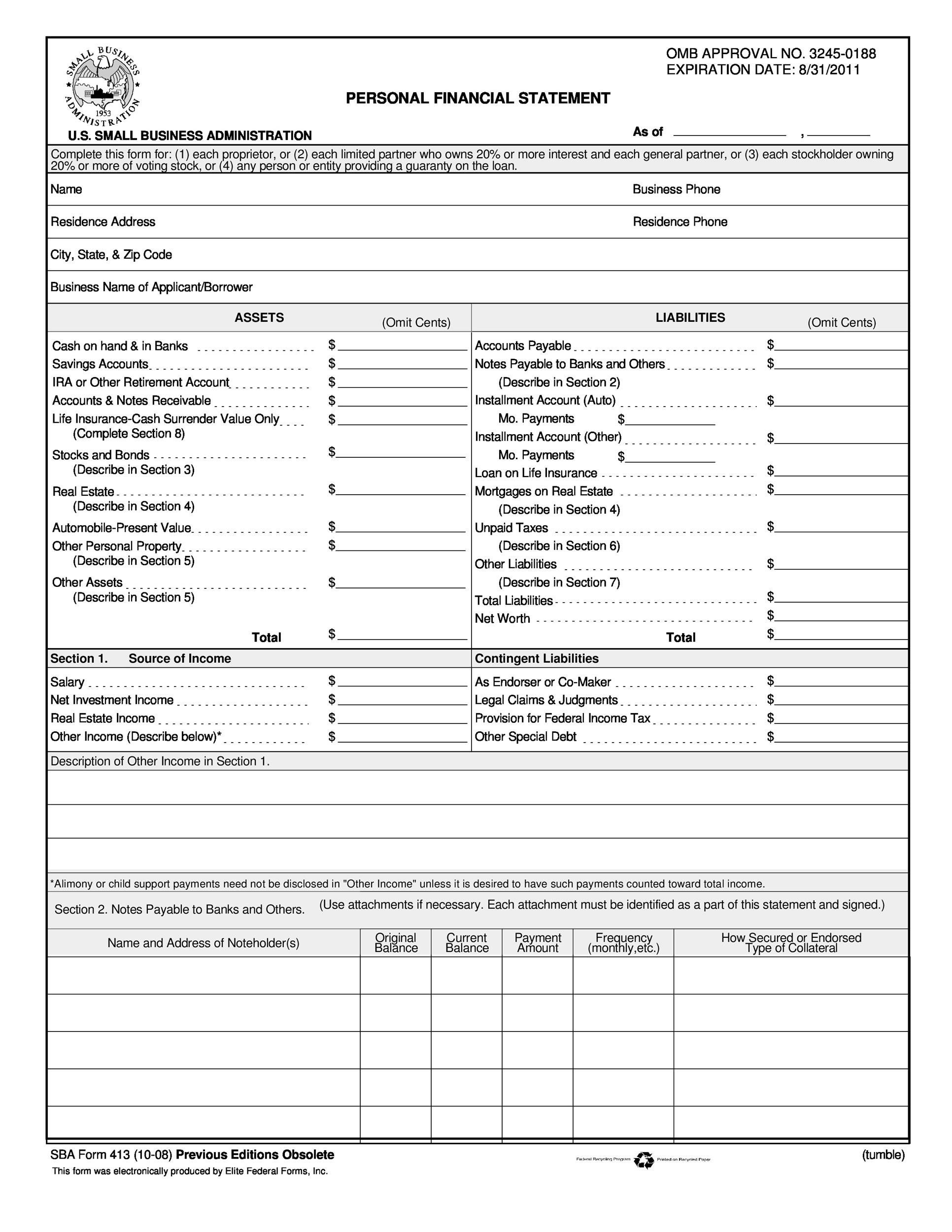 40 Personal Financial Statement Templates Forms TemplateLab