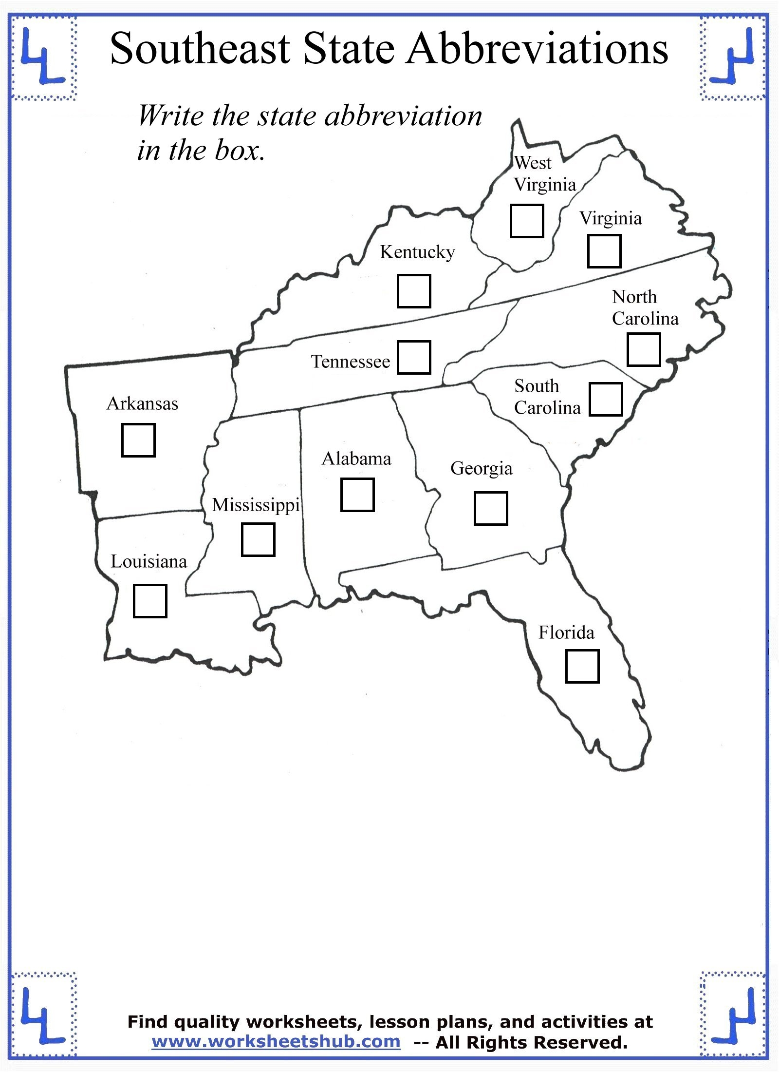 4th Grade Social Studies Southeast Region States