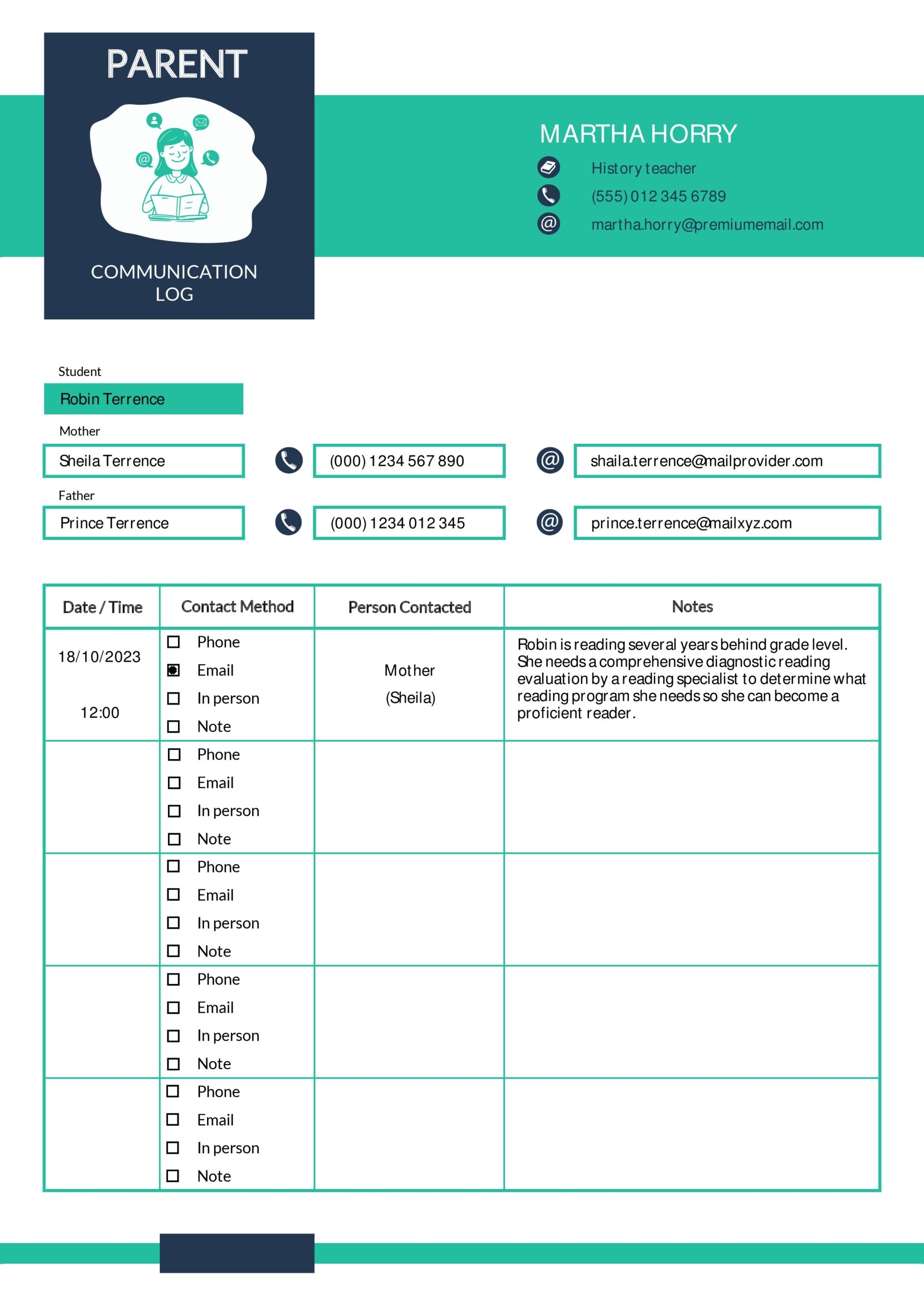 Free Printable Parent Contact Log