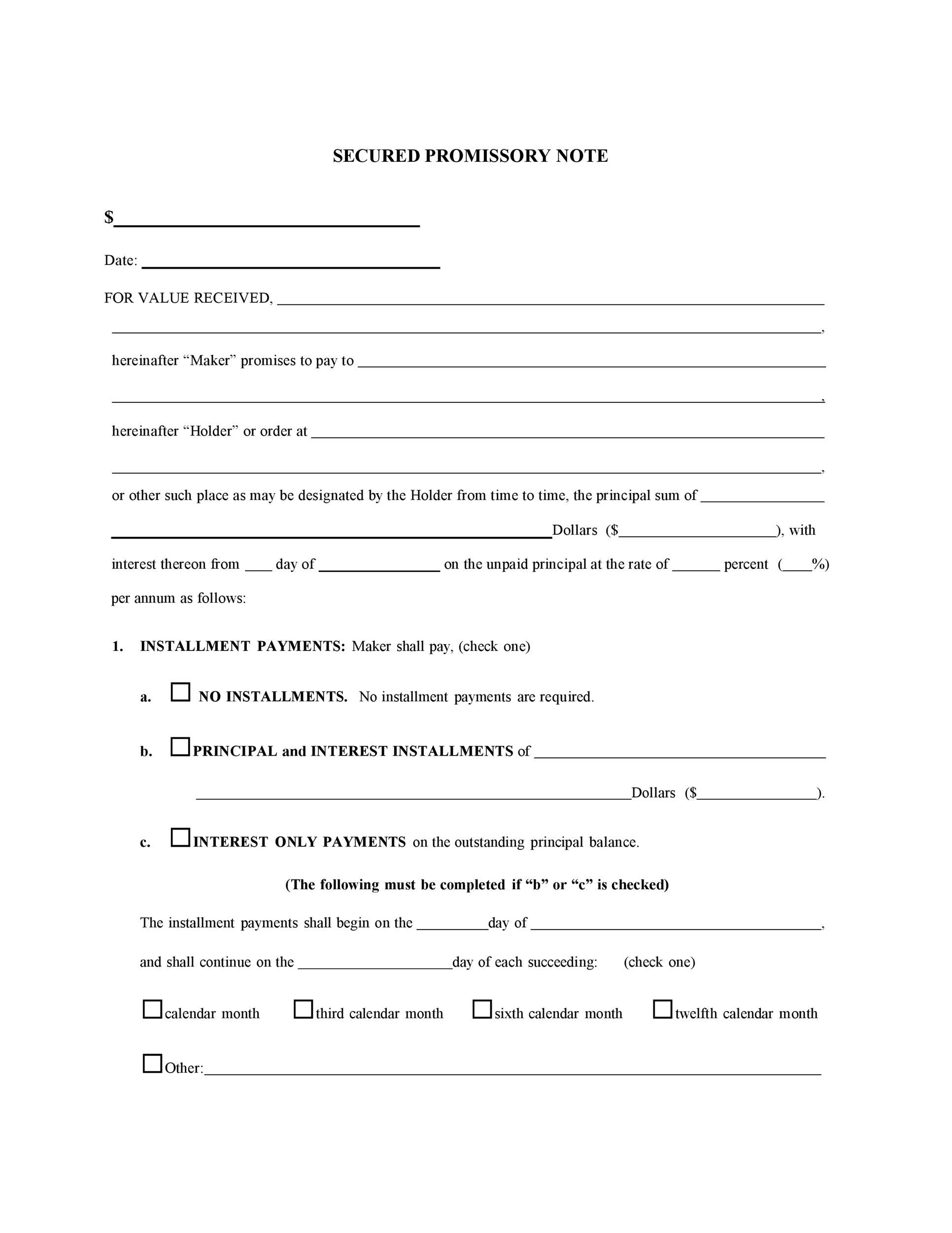 50 FREE Promissory Note Templates Secured Unsecured 