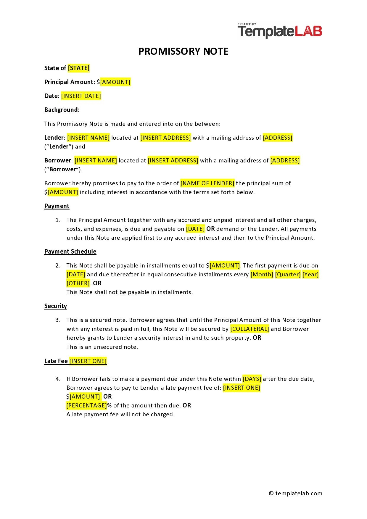 Free Printable Prommisary Notes