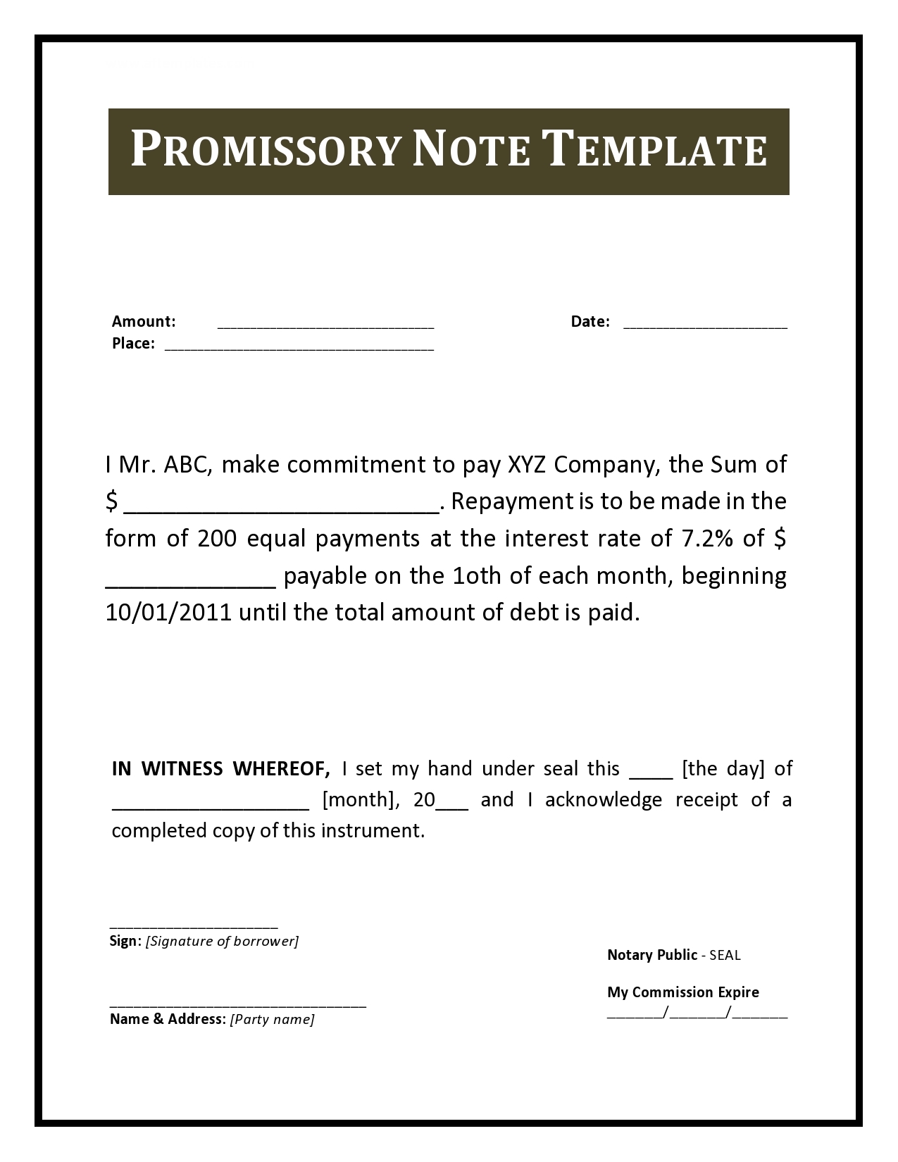 50 FREE Promissory Note Templates Secured Unsecured 