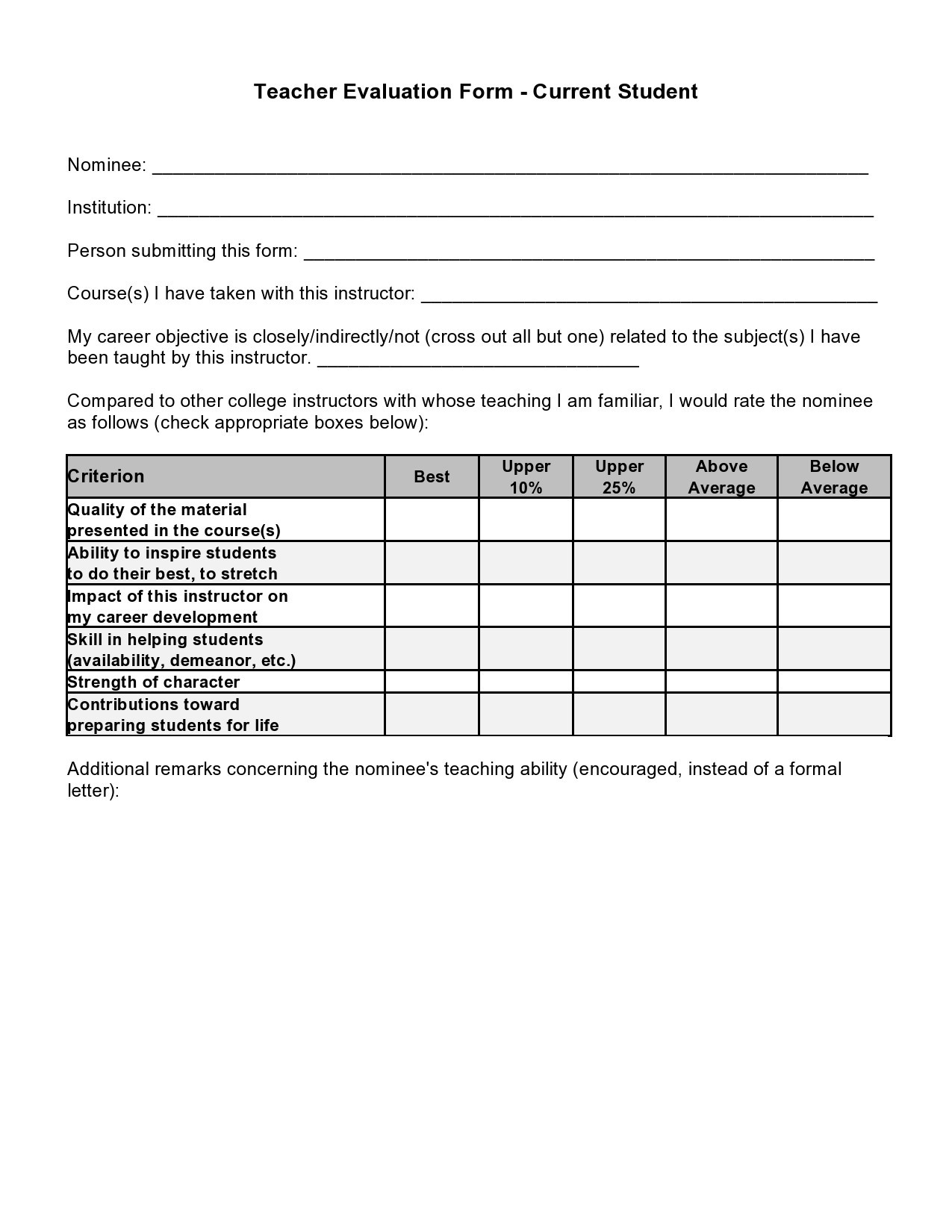 50 Printable Teacher Evaluation Forms Free TemplateLab