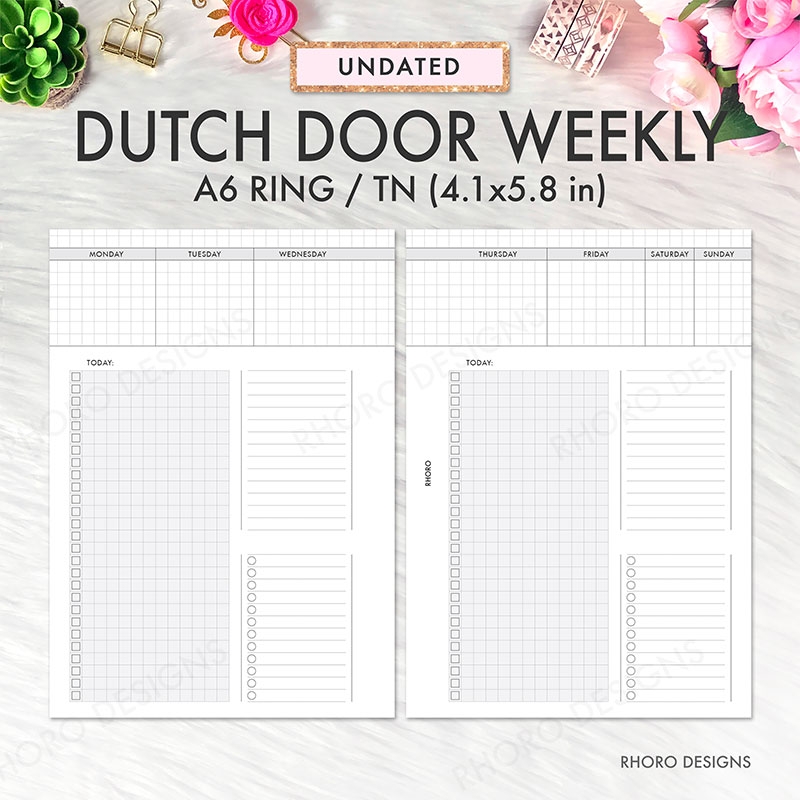 A6 Printable Planner Inserts A6 Inserts Dutch Door Weekly Weekly With Grid A6 Printable Undated A6 Planner Inserts Printable Refill PDF