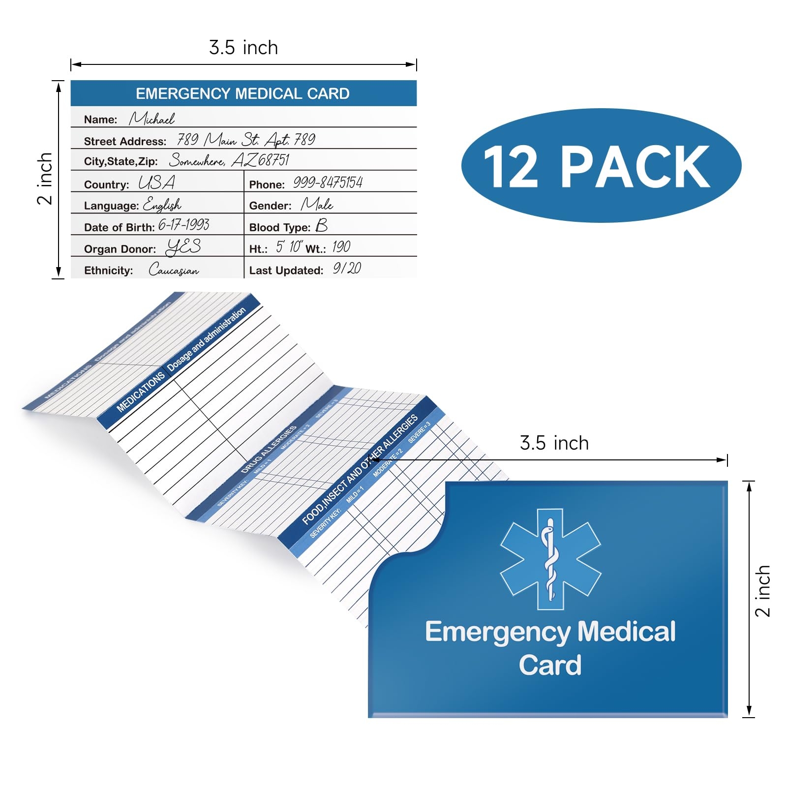 Amazon 12 Pack Red Medical Condition And Emergency Contact Id Wallet Card Emergency Medical Information Card Medical Alert Wallet Card Pocket Size Medication List And Medical Cards For Caretakers Blue Health