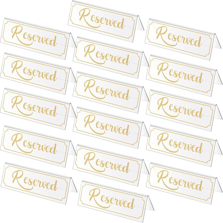 Amazon 16 Pieces Reserved Sign Acrylic Clear Reserved Table Tent Signs Table Number Holders For Wedding Printed Seating Reservation Restaurant Business Office Meeting Party Gold Home Kitchen