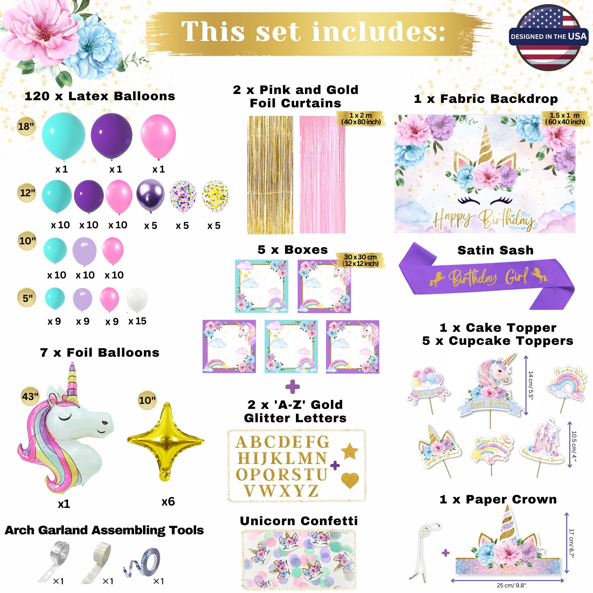 Amazon 245 Pieces RainMeadow Unicorn Birthday Decorations For Girls Kit All in 1 Party Supplies Pack With Balloon Garland Fringe Curtains Foil Balloons Backdrop Crown Sash Pink Purple Teal Gold Home 