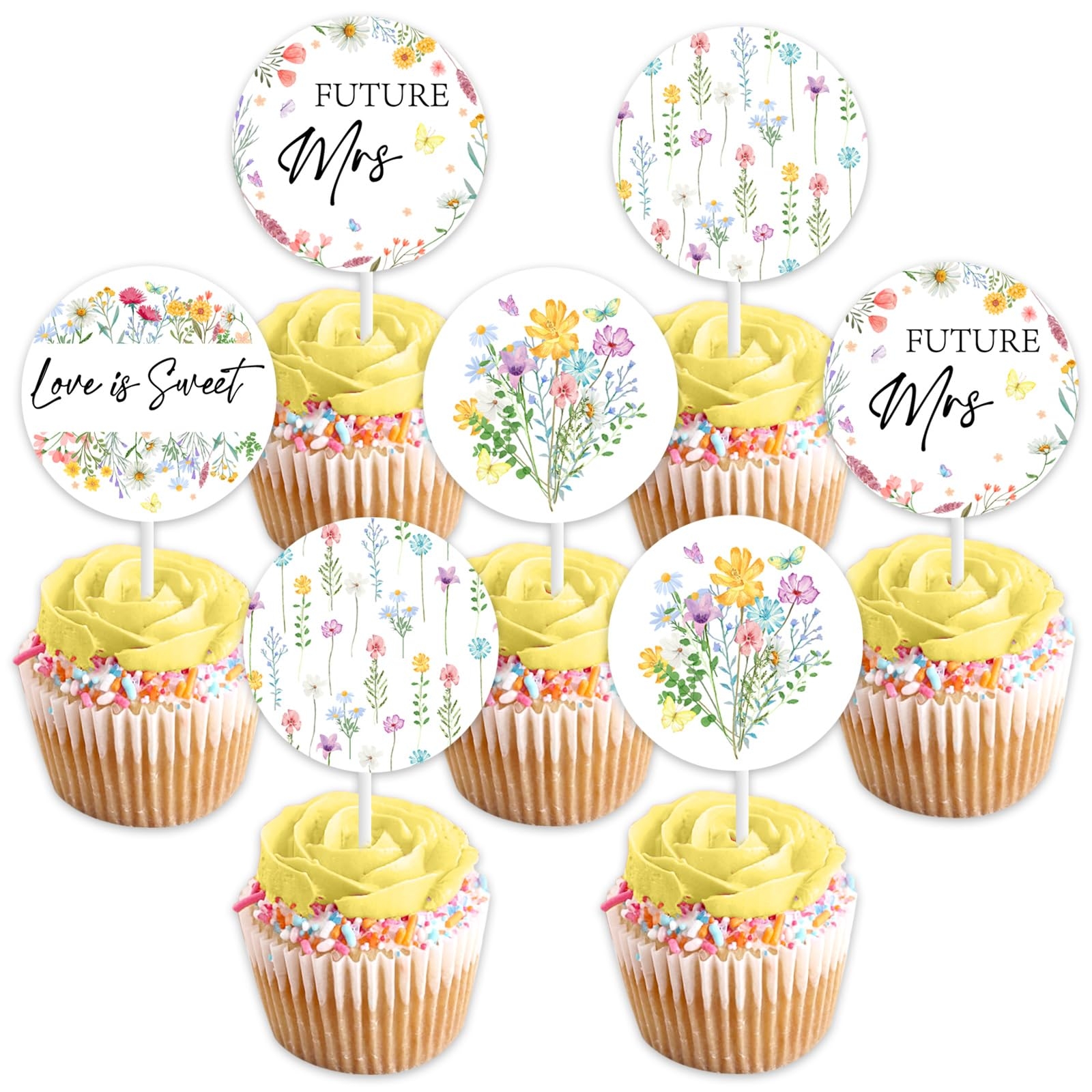 Amazon 24PCS Wildflower Cupcake Toppers Wildflower Bridal Shower Decorations Floral Cake Decorations For Wild Flower Theme Wedding Shower Bachelorette Party Supplies Grocery Gourmet Food