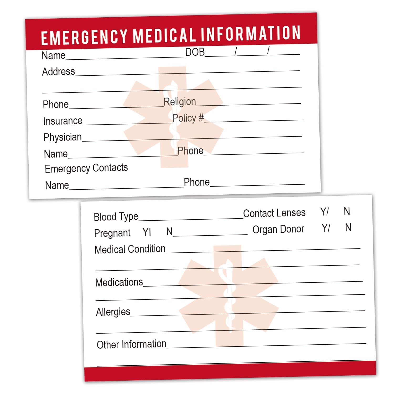 Amazon 25 Emergency Medical Information ID Cards Emergency Contact Wallet ID Cards 3 5 X 2 Round Corner 500 GSM Thick Card Stock Office Products