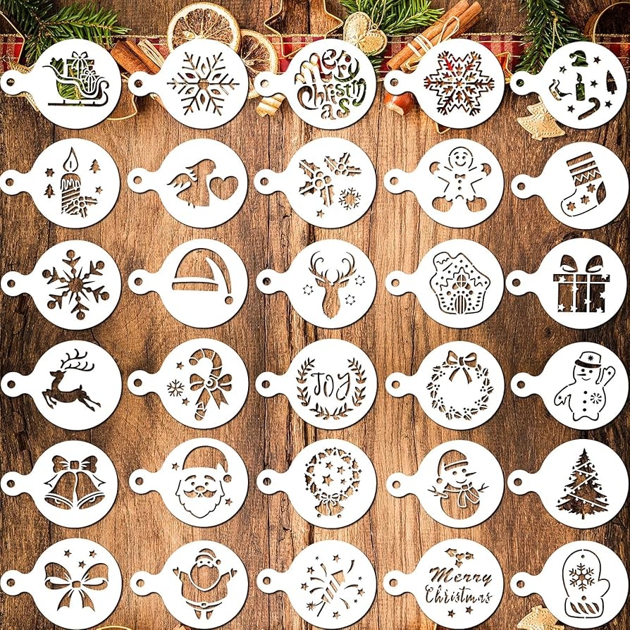 Amazon 30 Pieces Christmas Cookie Stencils Templates Decorations Christmas Coffee Baking Painting Mold Tools Plastic Cookie Coffee Decorating Stencils Reusable Xmas Baking Tools For Christmas Baking DIY Home Kitchen
