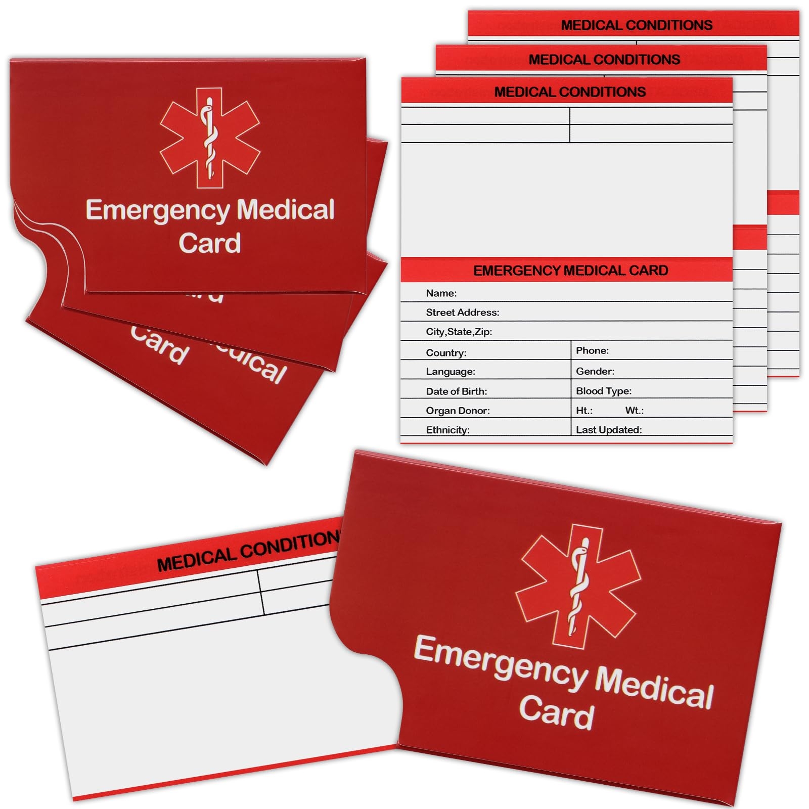 Amazon 4 Pack Emergency Medical Information Id Card Red Medical Condition And Emergency Contact Id Wallet Card Medical Alert Wallet Card Pocket Size Medication List And Medical Cards For Caretakers Red 