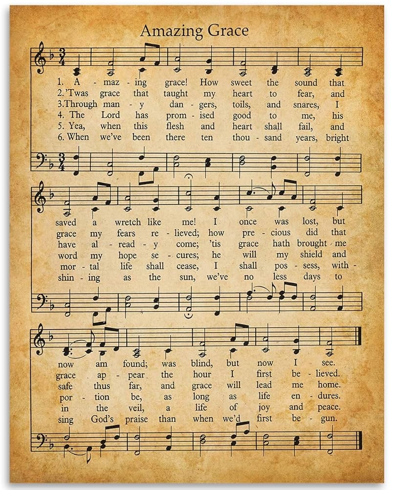 Amazon Amazing Grace Music And Lyrics Print Great For Home And Room Decor Antique Music Sheet Poster Inspirational Christian Hymn Gift Choose Unframed Vintage Poster Or Canvas Art Prints Home