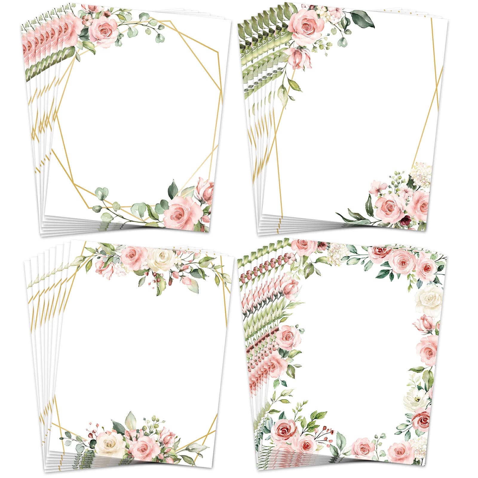 Amazon AnyDesign 48 Sheet Floral Stationery Letterhead Paper Pink Flower Letter Writing Paper Wedding Floral Border Paper Notes Greeting Paper For Wedding Party Invitations School Printing 8 5x11 Inch Office Products