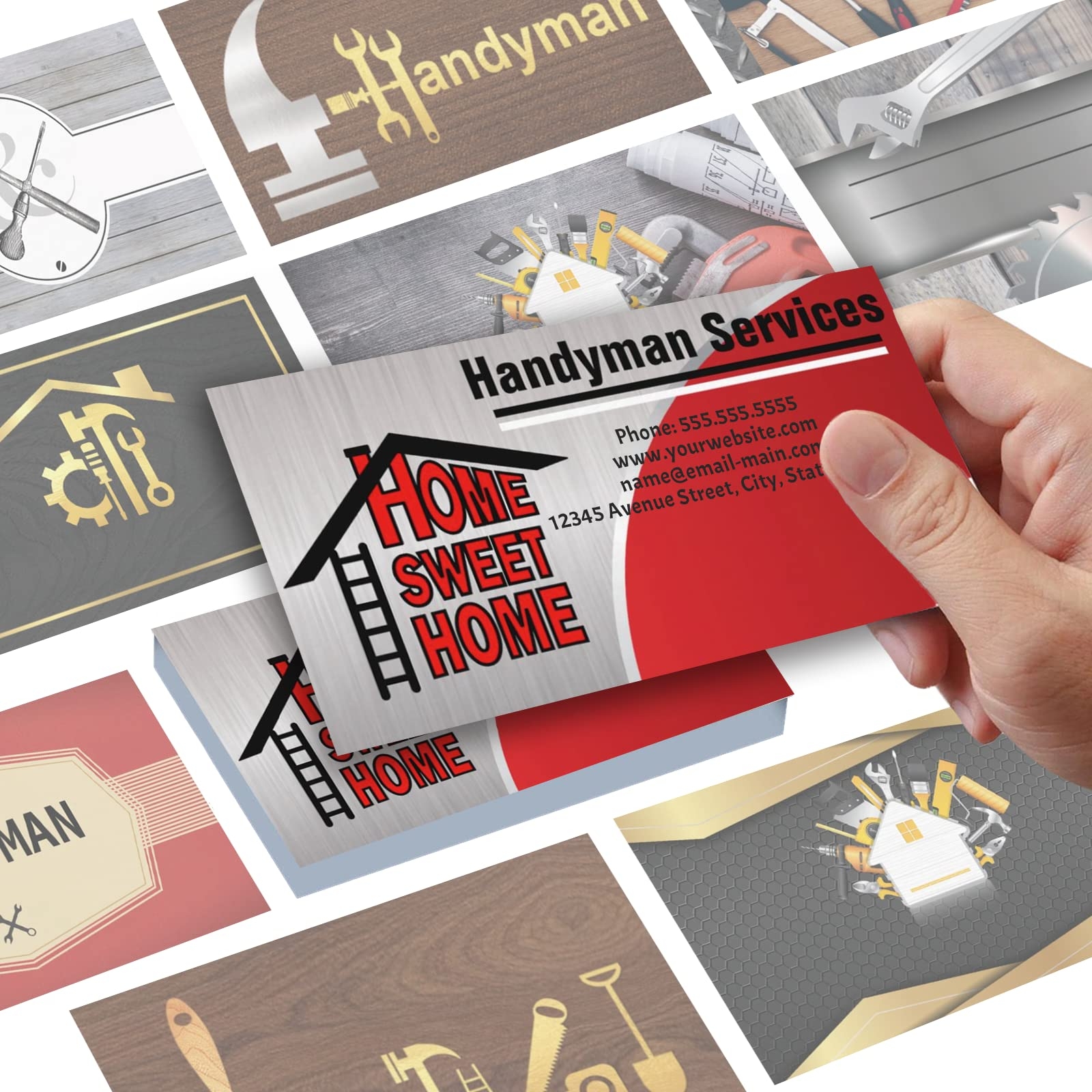 Amazon Business Cards Customize With Handyman Templates Custom Business Cards Personalized With Your Logo 3 5 X 2 300gsm Matte Paper For Small Business Office Products