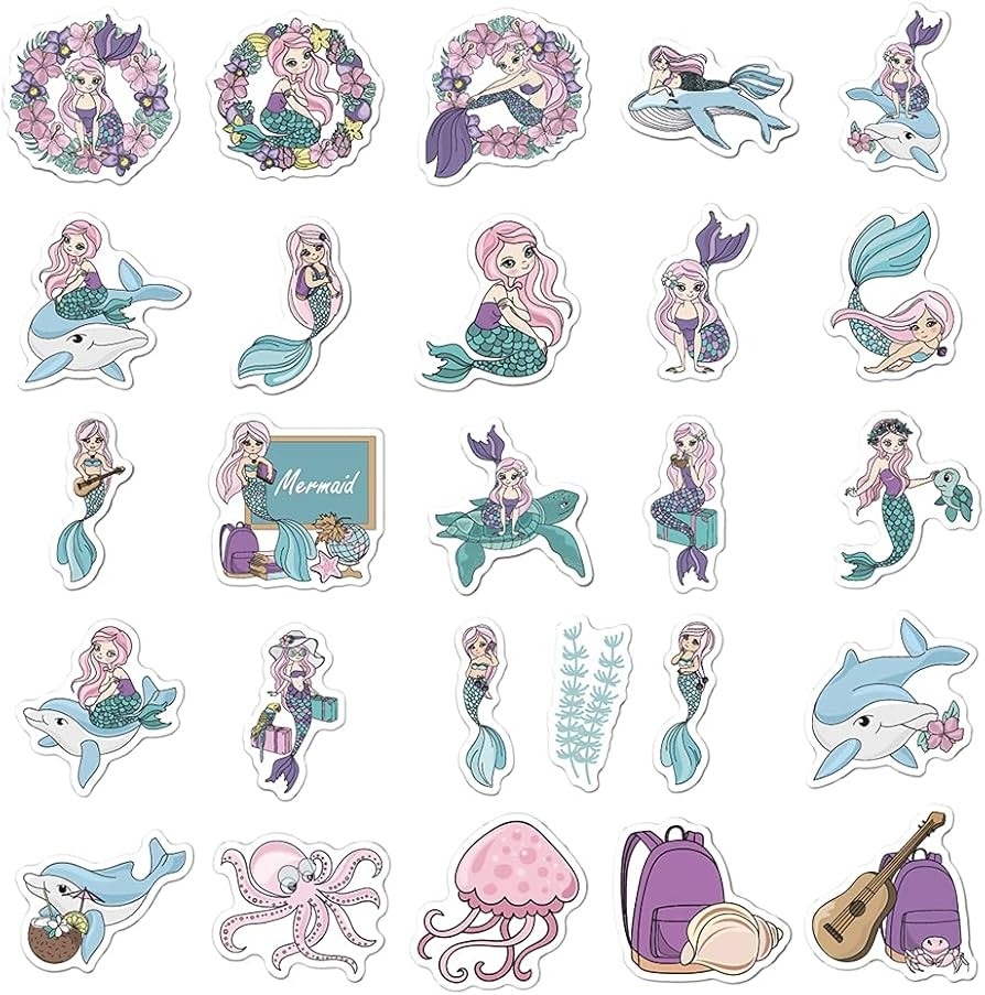 Amazon Cute Sea Mermaid Stickers For Boys Girls Teens Kids Waterproof Vinyl Stickers For Laptop Computer Phone Water Bottle Tablet Luggage Bike Cup Scrapbook Flasks Mug Cartoon Decals Pack Mermaid 50Pcs Electronics