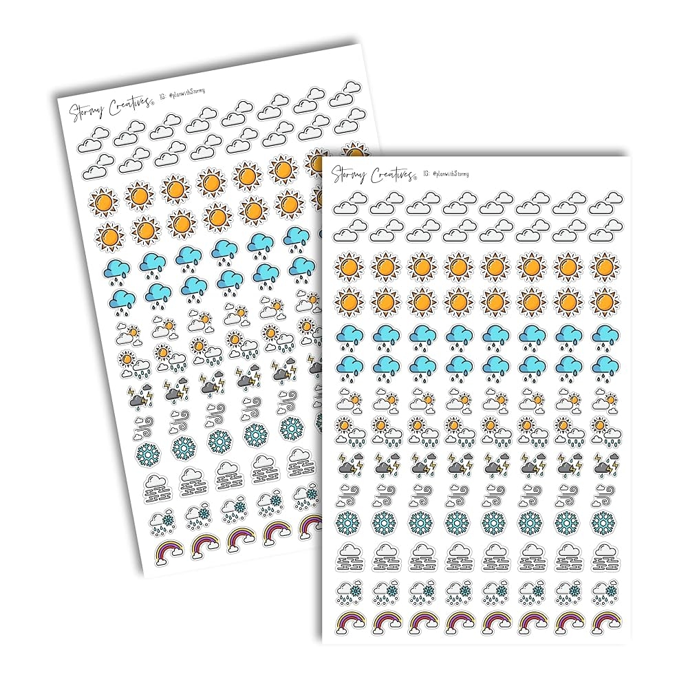 Amazon Die Cut Weather Icon Planning Stickers 2 Sheets 224 Total Stickers 0 5 Wide Multicolor Personal Planners And Journals Handmade Products