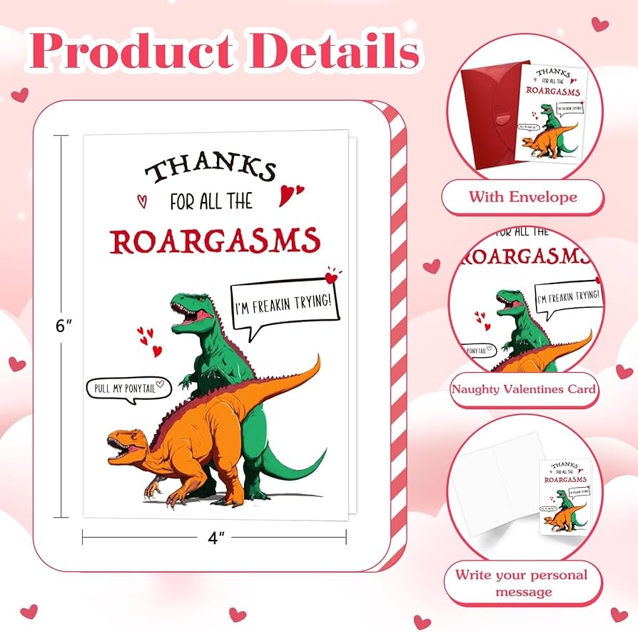 Amazon FLYAB Funny Valentines Day Card For Her Him Naughty Valentines Day Card For Boyfriend Girlfriend Husband Wife Dinosaur Valentines Gifts Cards For Women Men Anniversary Birthday Card With Envelope 