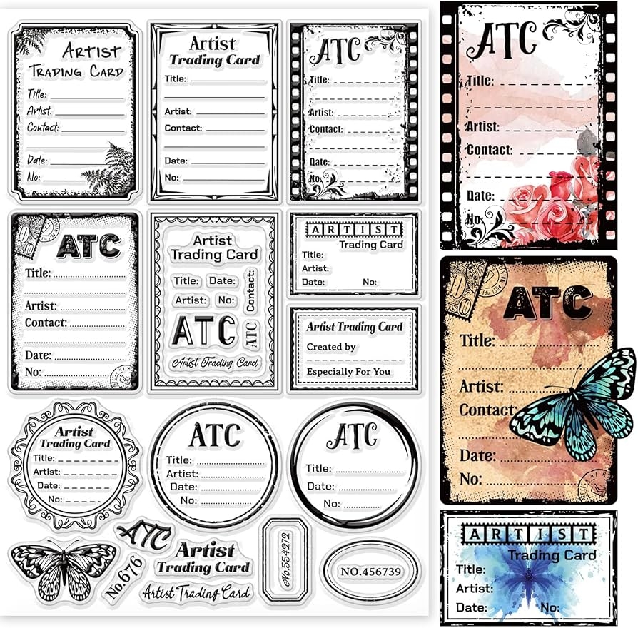 Amazon GLOBLELAND ATC Frame Background Clear Stamps For DIY Scrapbooking 29 7x21cm Artist Trading Card Silicone Clear Stamp Seals For Cards Making Photo Album Journal Home Decoration Arts Crafts Sewing
