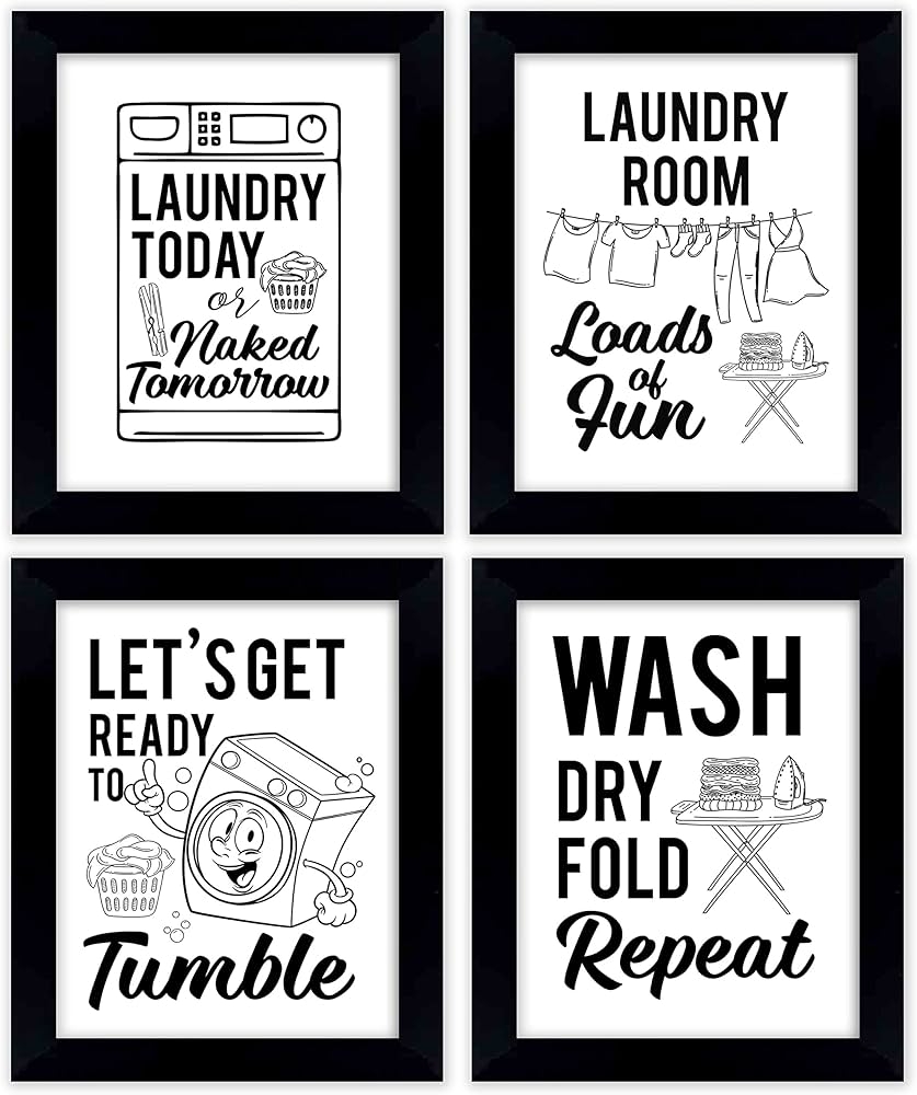 Amazon Inkdotpot 4 Piece Laundry Signs For Laundry Room Decor Laundry Poster With Frame Laundry Room Wall Art Signs Framed Wall Decor For Home Laundry 12x14 Inches Black Posters Prints