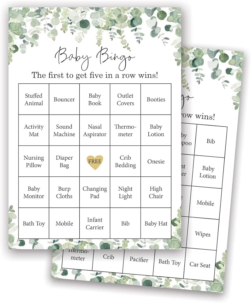 Amazon InvitationHouse 60 Prefilled Baby Shower Bingo Cards Eucalyptus Foliage Home Kitchen