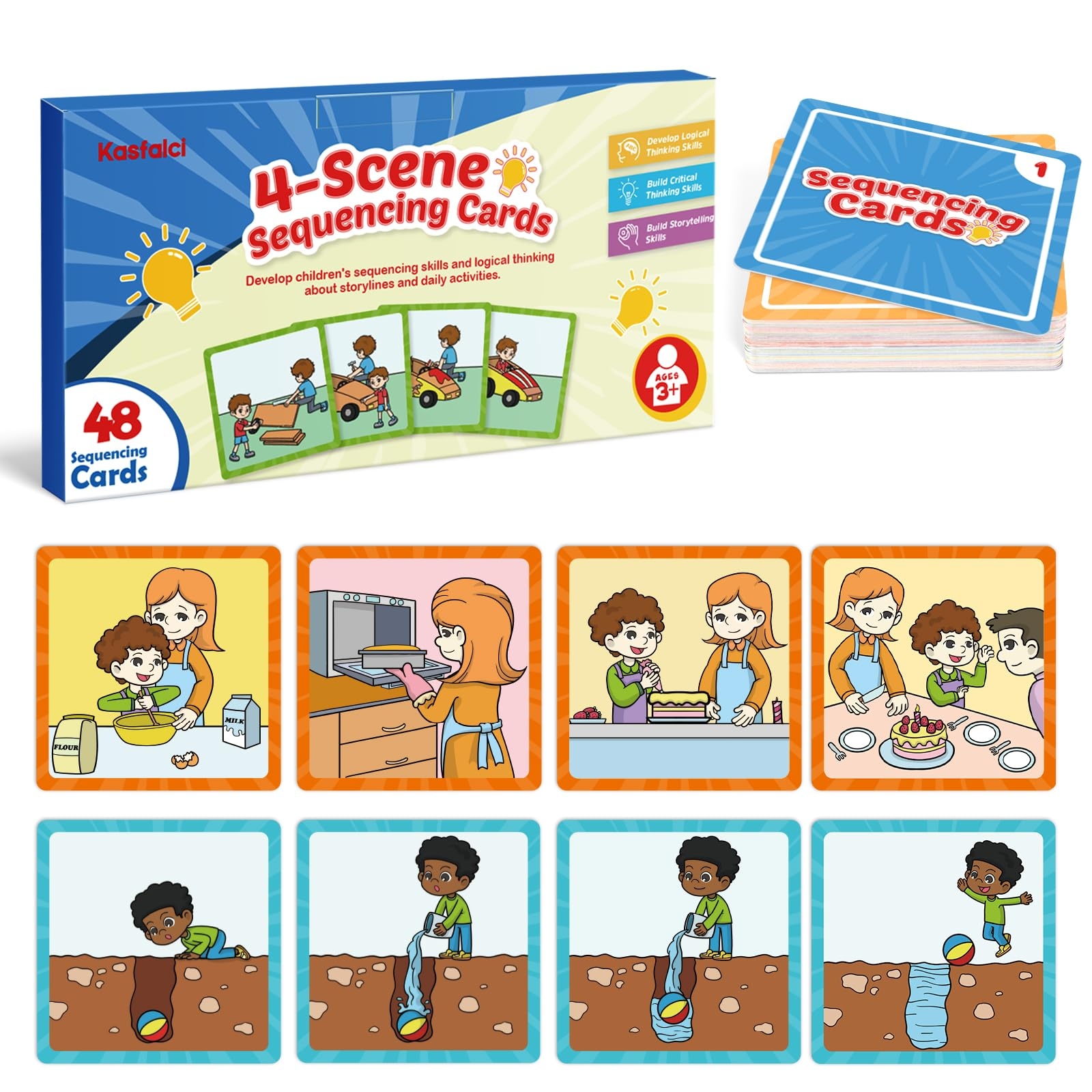 Amazon Kasfalci Sequencing Cards Sequence Game For Kids Speech Therapy Materials For Autism Improve Storytelling Social Skills Sentence Building Preschool Learning Activities For Classroom Homeschool Toys Games