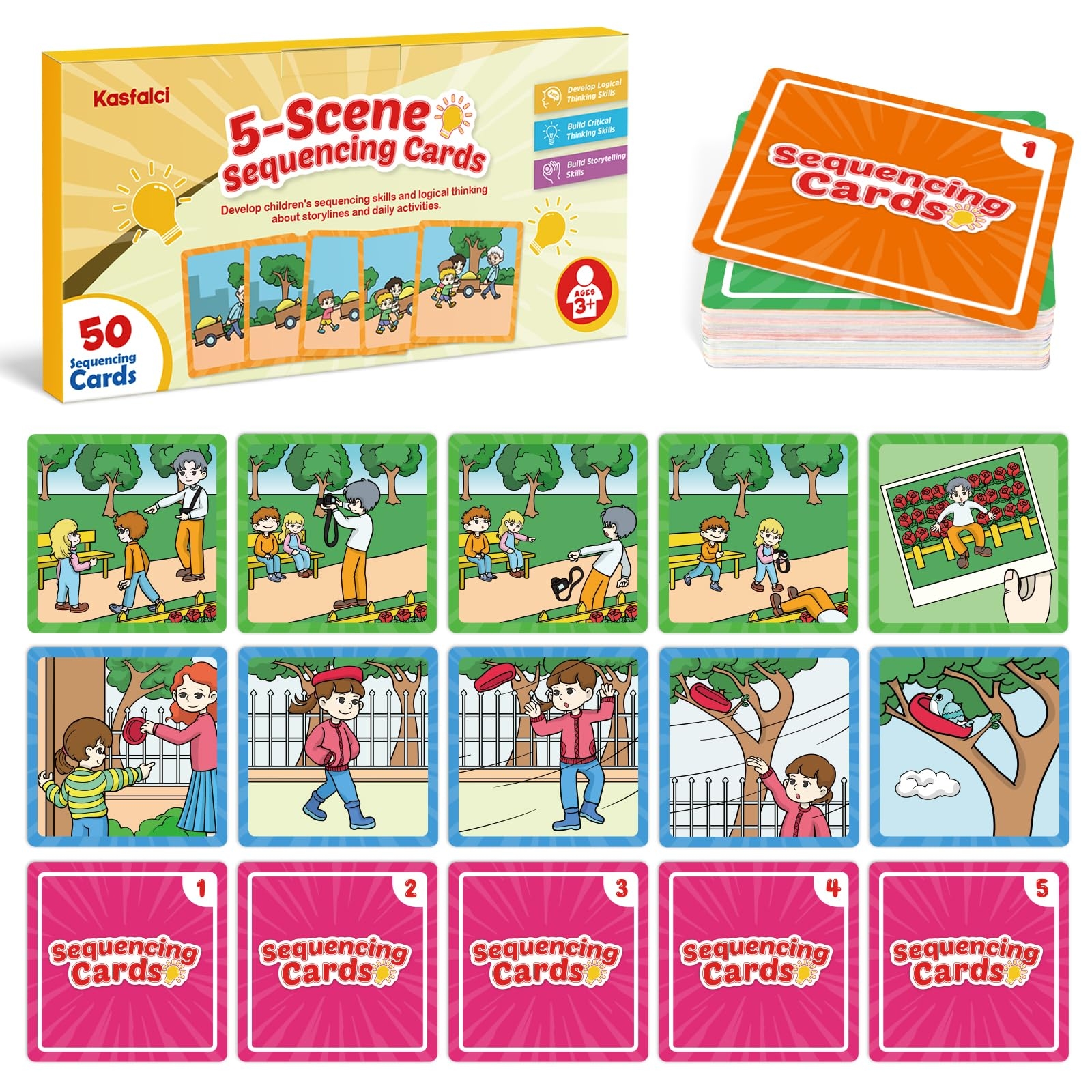 Amazon Kasfalci Sequencing Cards Sequence Game For Kids Speech Therapy Materials For Autism Improve Storytelling Social Skills Sentence Building Preschool Learning Activities For Classroom Homeschool Toys Games