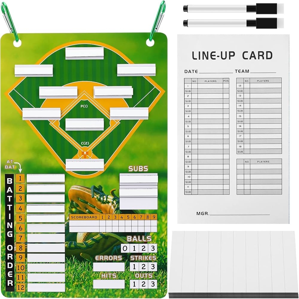Amazon Magnetic Baseball Dugout Board Set Magnetic Baseball Lineup Board With 100 Sheets Lineup Cards 80 Lineup Board Tabs 2 Snap Hooks 2 Dry Erase Markers For Softball Baseball Game Classic