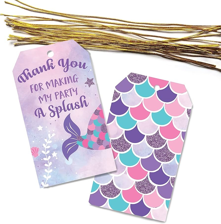 Amazon Mermaid Thank You Tags Birthday 24 Pcs With 24 Pcs Gold Strings Hanging Labels For Mermaid Party Favors Bags Gift Sickers Kids Home Kitchen