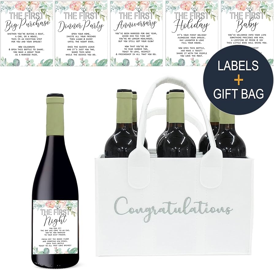 Amazon Milestone Wine Labels And Gift Bag 6 Bottle Congratulations Wedding Wine Crate With Wedding Milestone Stickers Wine Labels And Case Home Kitchen