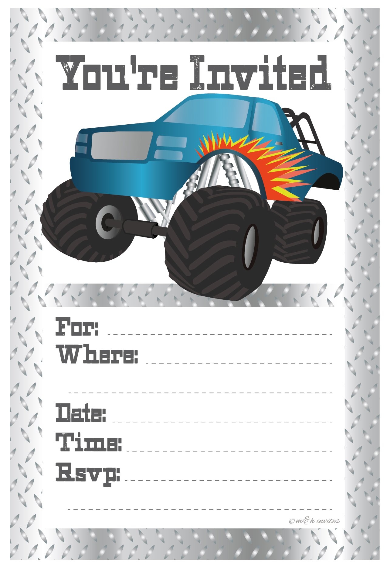Amazon Monster Truck Birthday Party Invitations Fill In Style 20 Count With Envelopes By M h Invites Home Kitchen